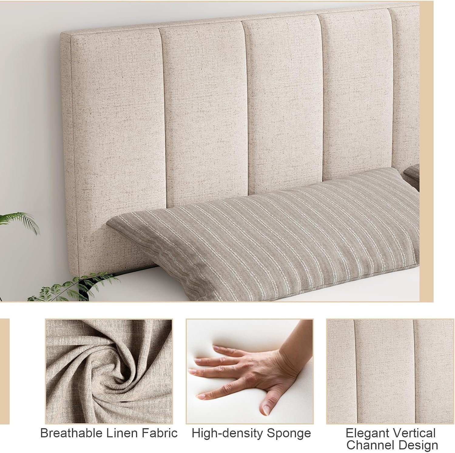 image:imageGiantex Headboard with Charging Station QueenFull Size Tufted Upholstered Head Board w2 AC Outlets USB amp TypeC Ports Rubber Wood Legs Width Adjustable Modern Bed Headboard Only GreyBeige
