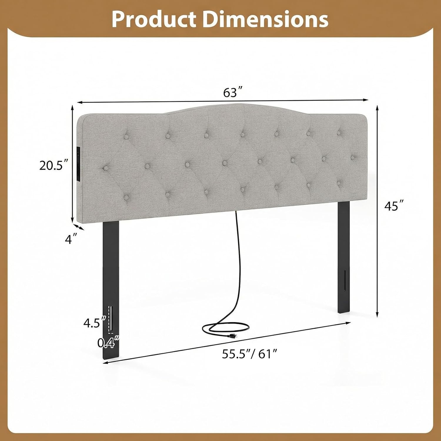 image:imageGiantex Headboard with Charging Station QueenFull Size Tufted Upholstered Head Board w2 AC Outlets USB amp TypeC Ports Rubber Wood Legs Width Adjustable Modern Bed Headboard Only GreyGray