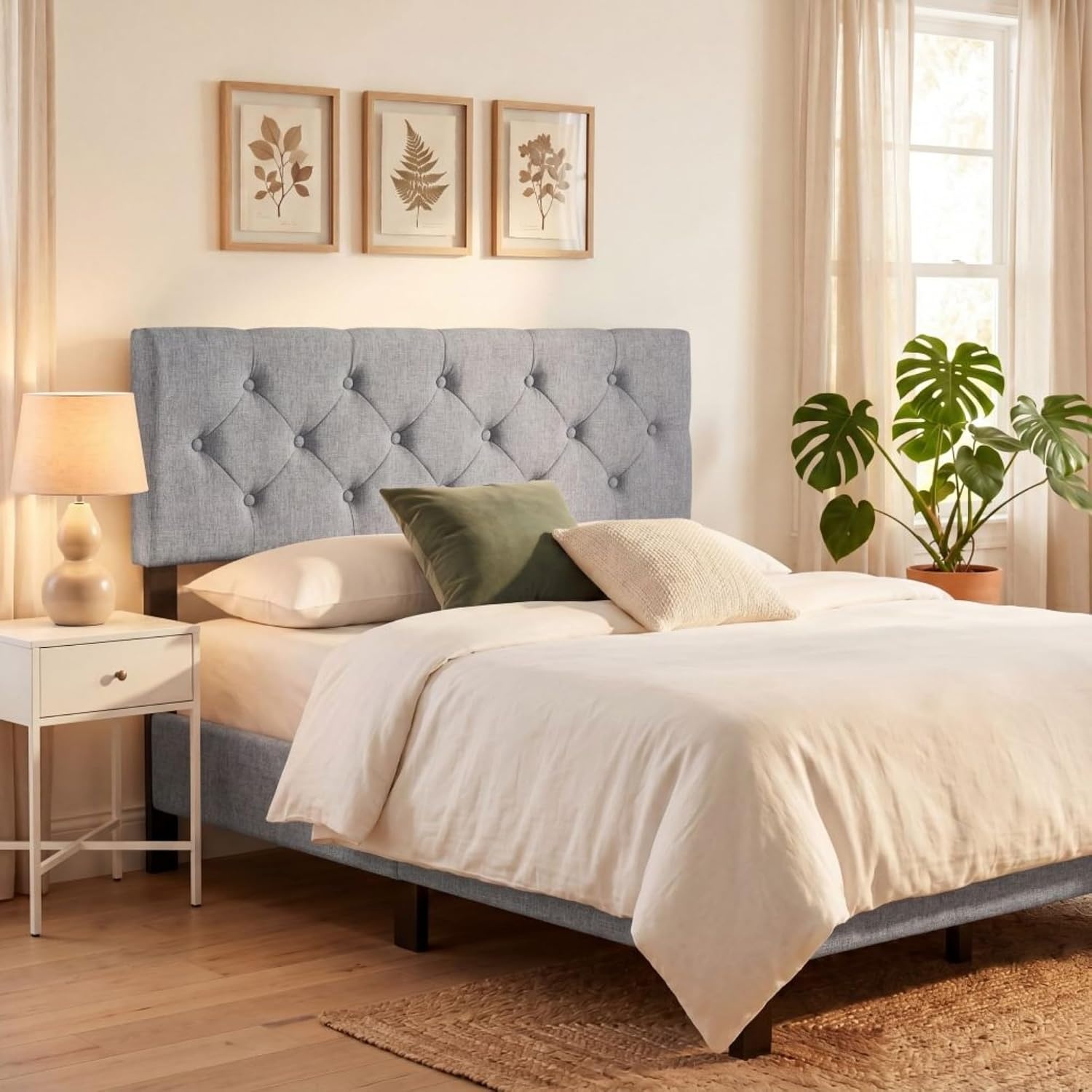 image:imageGiantex Headboard with Charging Station QueenFull Size Tufted Upholstered Head Board w2 AC Outlets USB amp TypeC Ports Rubber Wood Legs Width Adjustable Modern Bed Headboard Only GreyGray