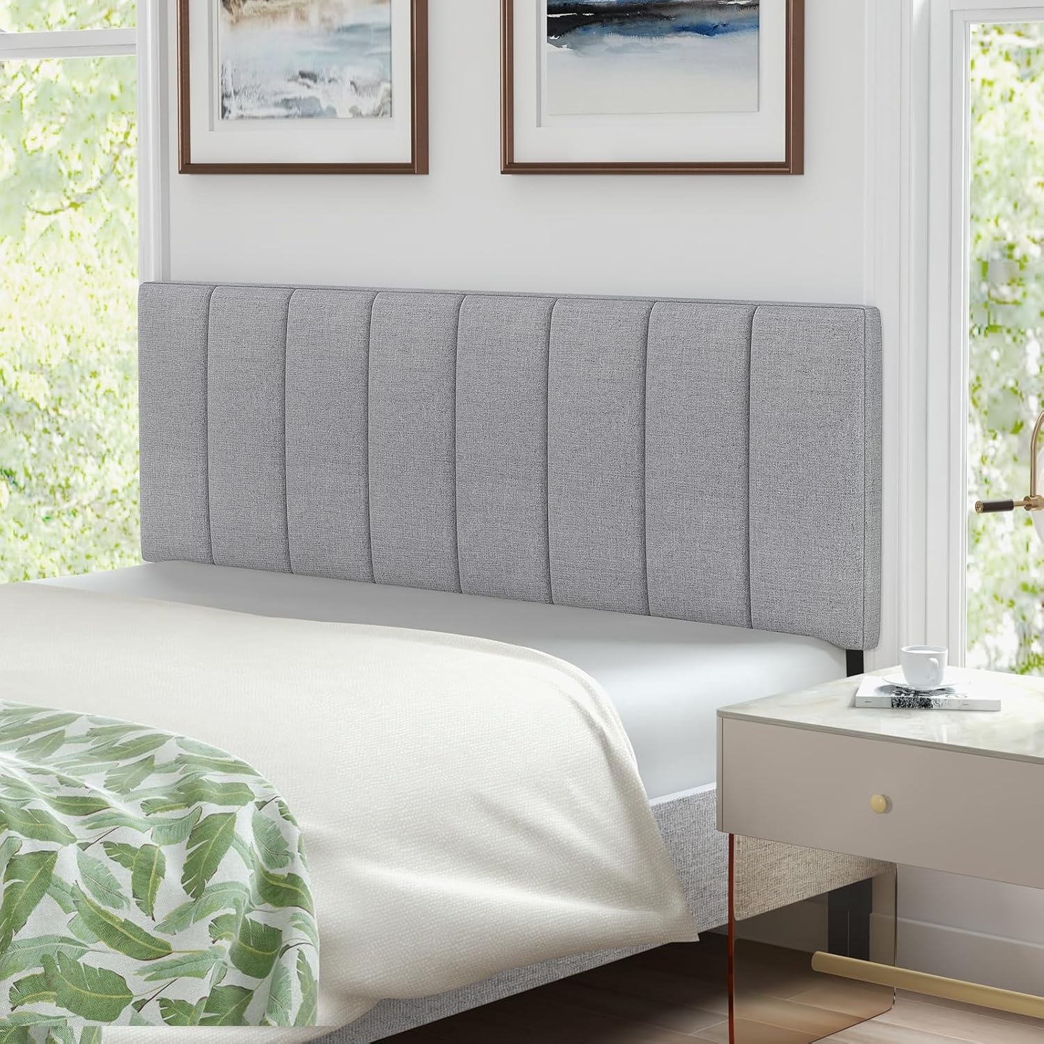 image:imageGiantex Headboard with Charging Station QueenFull Size Tufted Upholstered Head Board w2 AC Outlets USB amp TypeC Ports Rubber Wood Legs Width Adjustable Modern Bed Headboard Only GreyGray