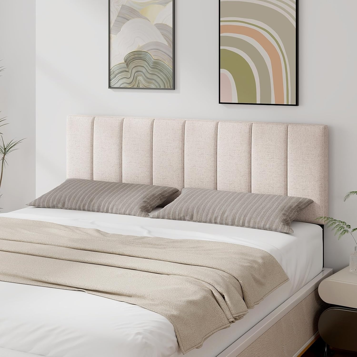 image:imageGiantex Headboard with Charging Station QueenFull Size Tufted Upholstered Head Board w2 AC Outlets USB amp TypeC Ports Rubber Wood Legs Width Adjustable Modern Bed Headboard Only GreyBeige