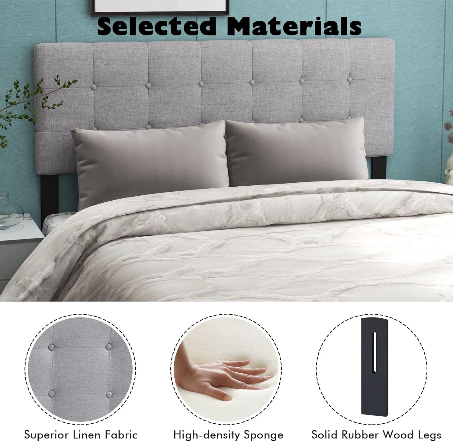 image:imageGiantex Headboard with Charging Station QueenFull Size Tufted Upholstered Head Board w2 AC Outlets USB amp TypeC Ports Rubber Wood Legs Width Adjustable Modern Bed Headboard Only GreyGray