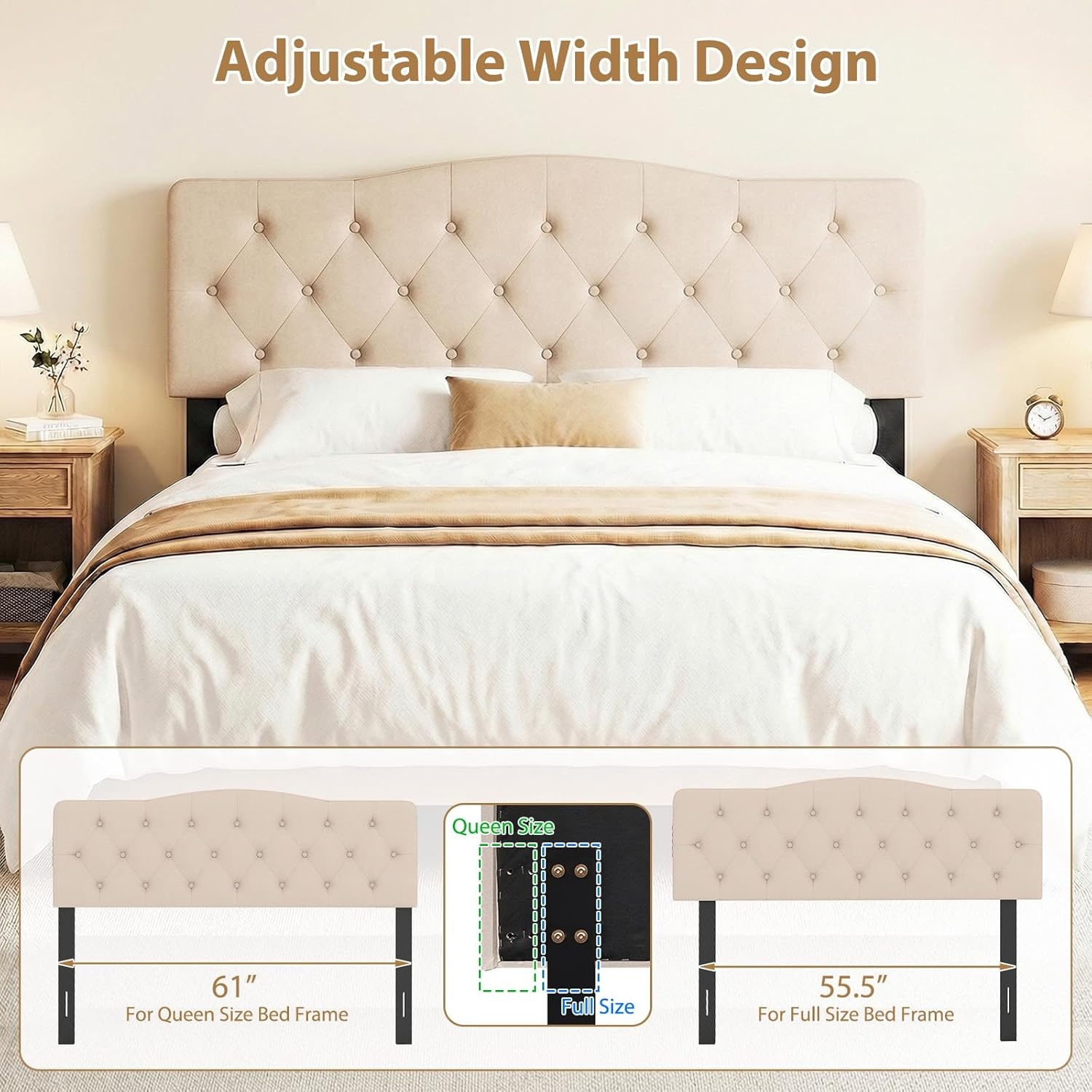 image:imageGiantex Headboard with Charging Station QueenFull Size Tufted Upholstered Head Board w2 AC Outlets USB amp TypeC Ports Rubber Wood Legs Width Adjustable Modern Bed Headboard Only GreyBeige