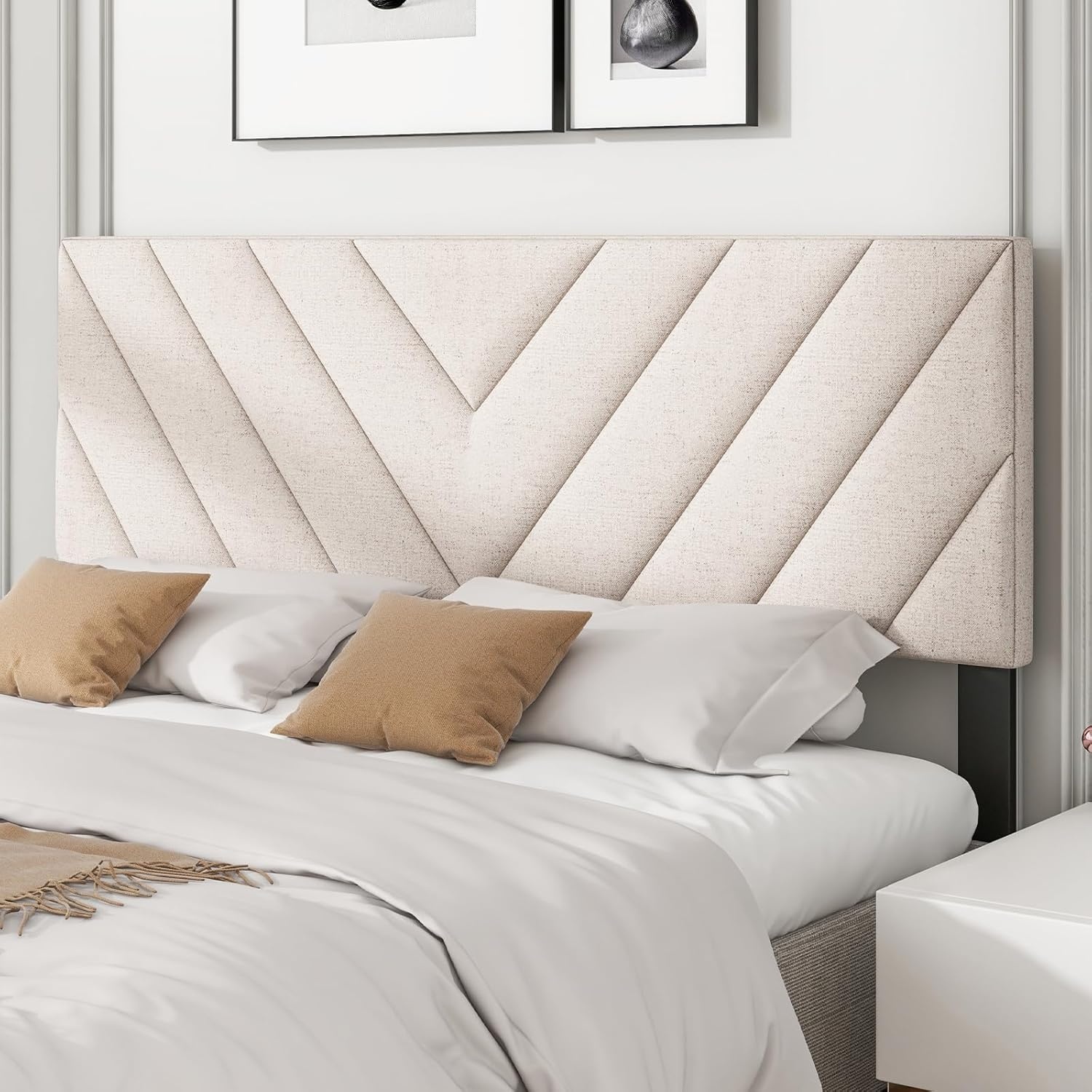 image:imageGiantex Headboard with Charging Station QueenFull Size Tufted Upholstered Head Board w2 AC Outlets USB amp TypeC Ports Rubber Wood Legs Width Adjustable Modern Bed Headboard Only GreyBeige