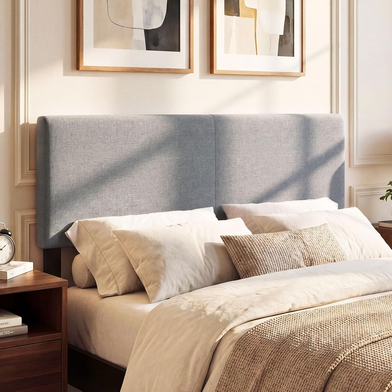 image:imageGiantex Headboard with Charging Station QueenFull Size Tufted Upholstered Head Board w2 AC Outlets USB amp TypeC Ports Rubber Wood Legs Width Adjustable Modern Bed Headboard Only GreyGray