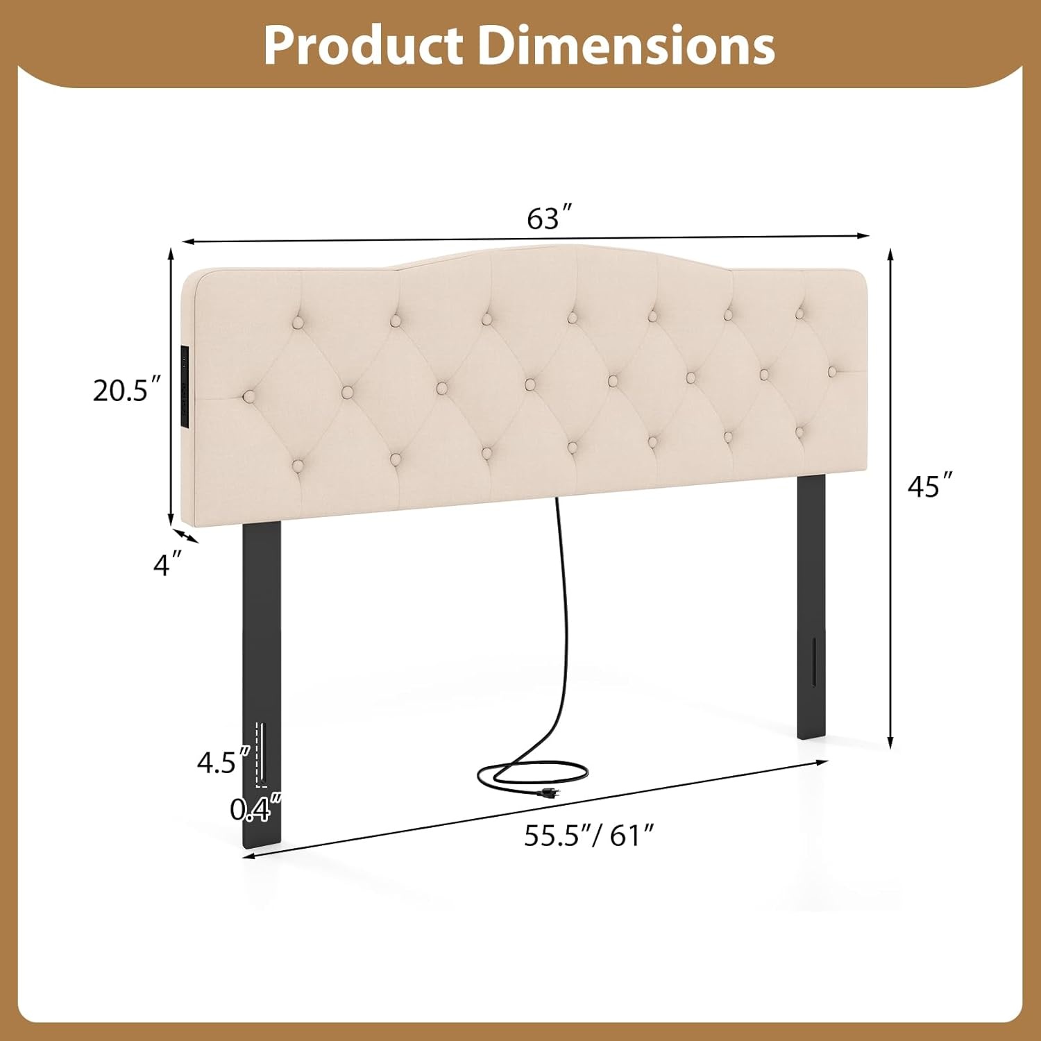 image:imageGiantex Headboard with Charging Station QueenFull Size Tufted Upholstered Head Board w2 AC Outlets USB amp TypeC Ports Rubber Wood Legs Width Adjustable Modern Bed Headboard Only GreyBeige