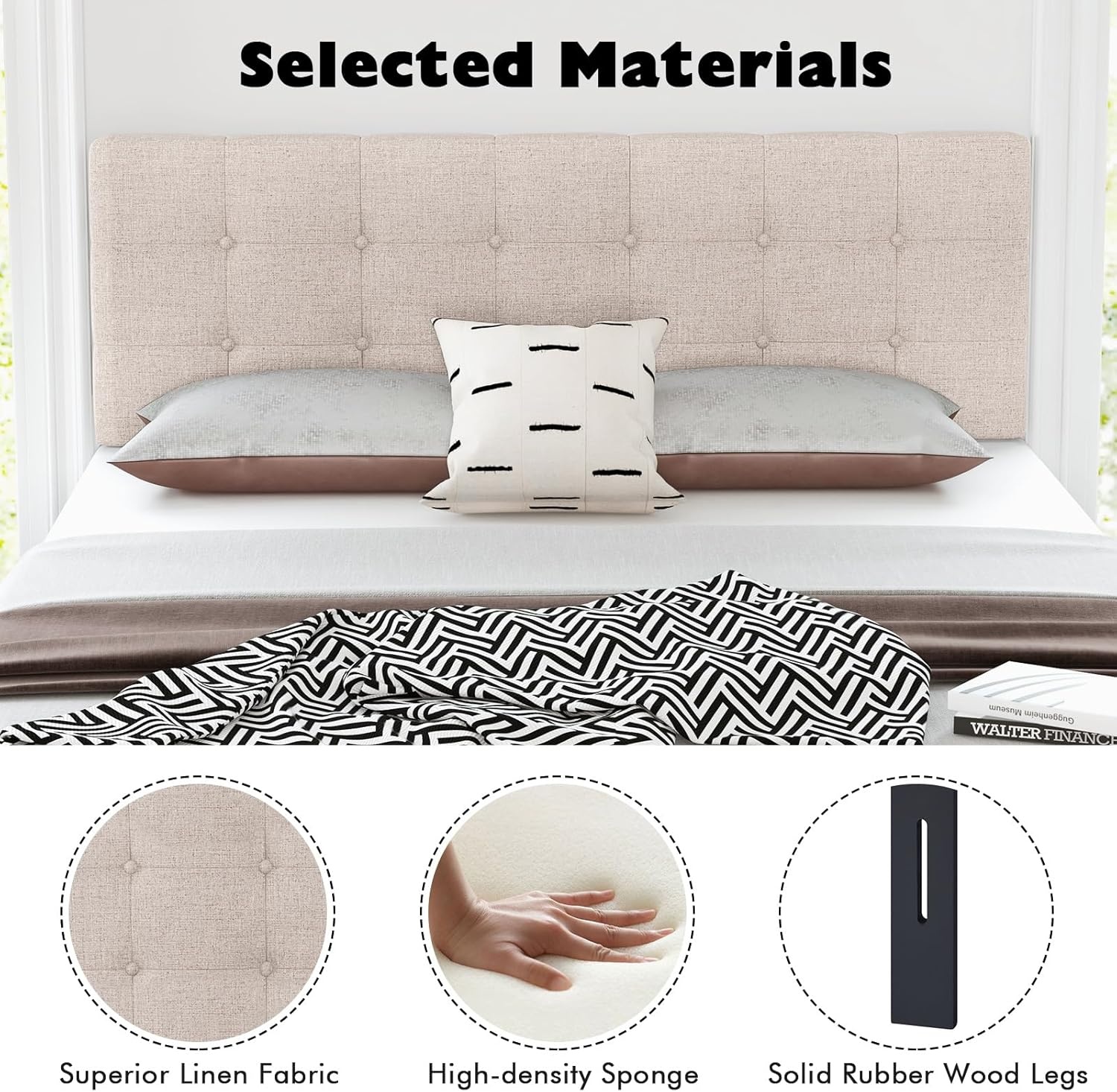 image:imageGiantex Headboard with Charging Station QueenFull Size Tufted Upholstered Head Board w2 AC Outlets USB amp TypeC Ports Rubber Wood Legs Width Adjustable Modern Bed Headboard Only GreyBeige
