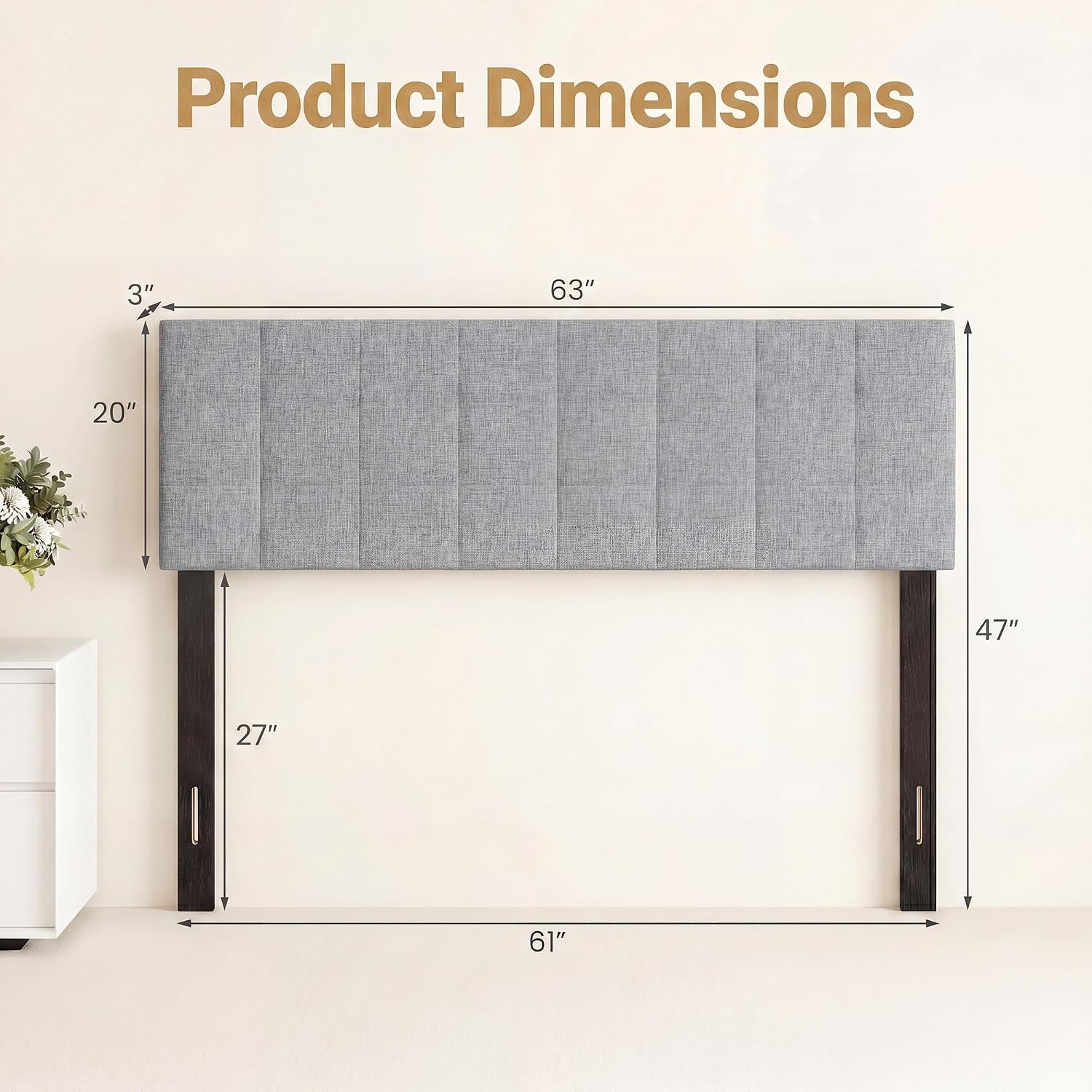image:imageGiantex Headboard with Charging Station QueenFull Size Tufted Upholstered Head Board w2 AC Outlets USB amp TypeC Ports Rubber Wood Legs Width Adjustable Modern Bed Headboard Only GreyGray