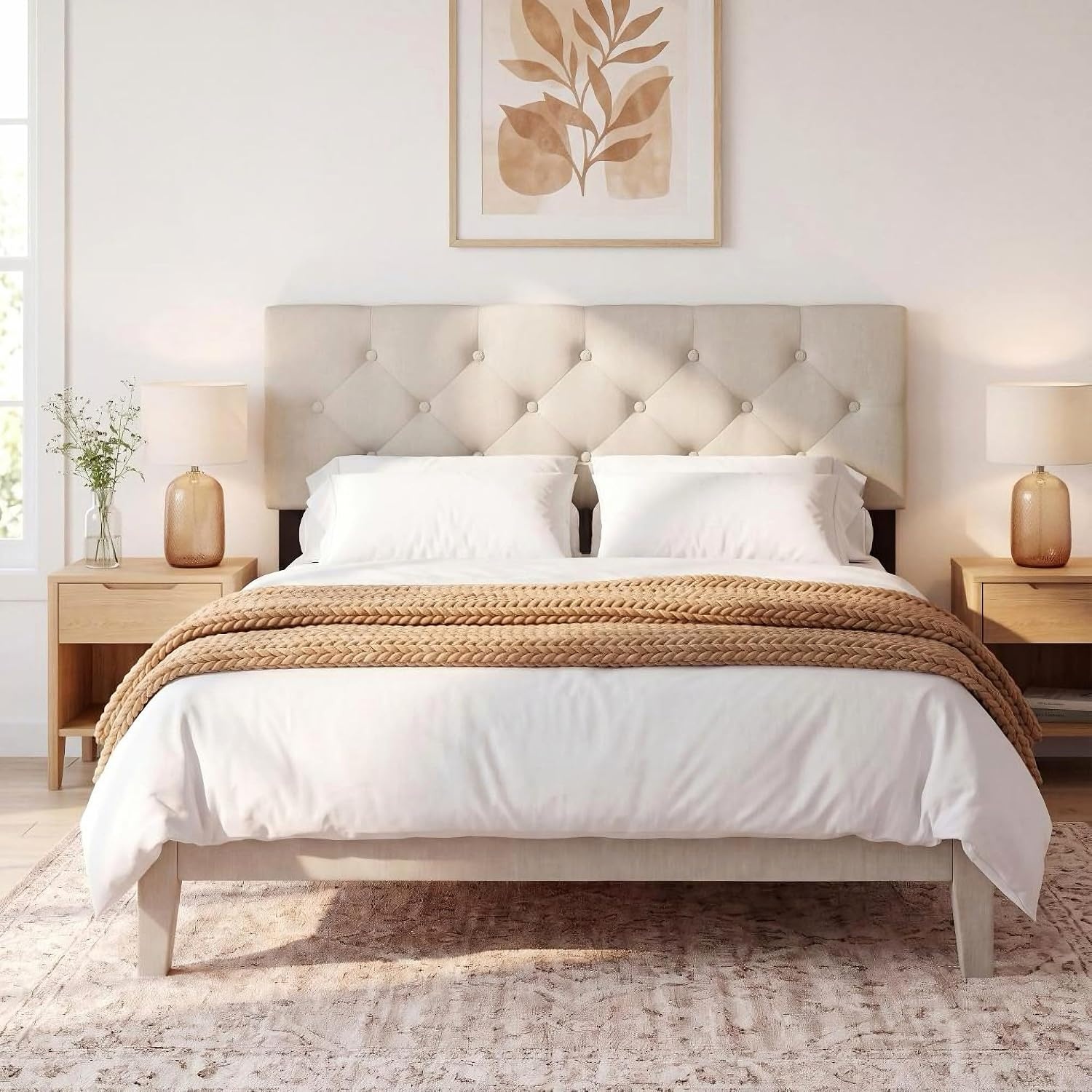 image:imageGiantex Headboard with Charging Station QueenFull Size Tufted Upholstered Head Board w2 AC Outlets USB amp TypeC Ports Rubber Wood Legs Width Adjustable Modern Bed Headboard Only GreyBeige