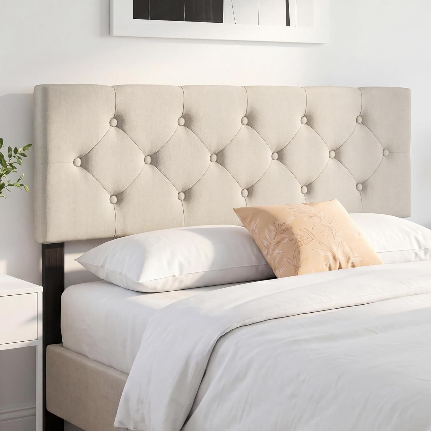 image:imageGiantex Headboard with Charging Station QueenFull Size Tufted Upholstered Head Board w2 AC Outlets USB amp TypeC Ports Rubber Wood Legs Width Adjustable Modern Bed Headboard Only GreyBeige