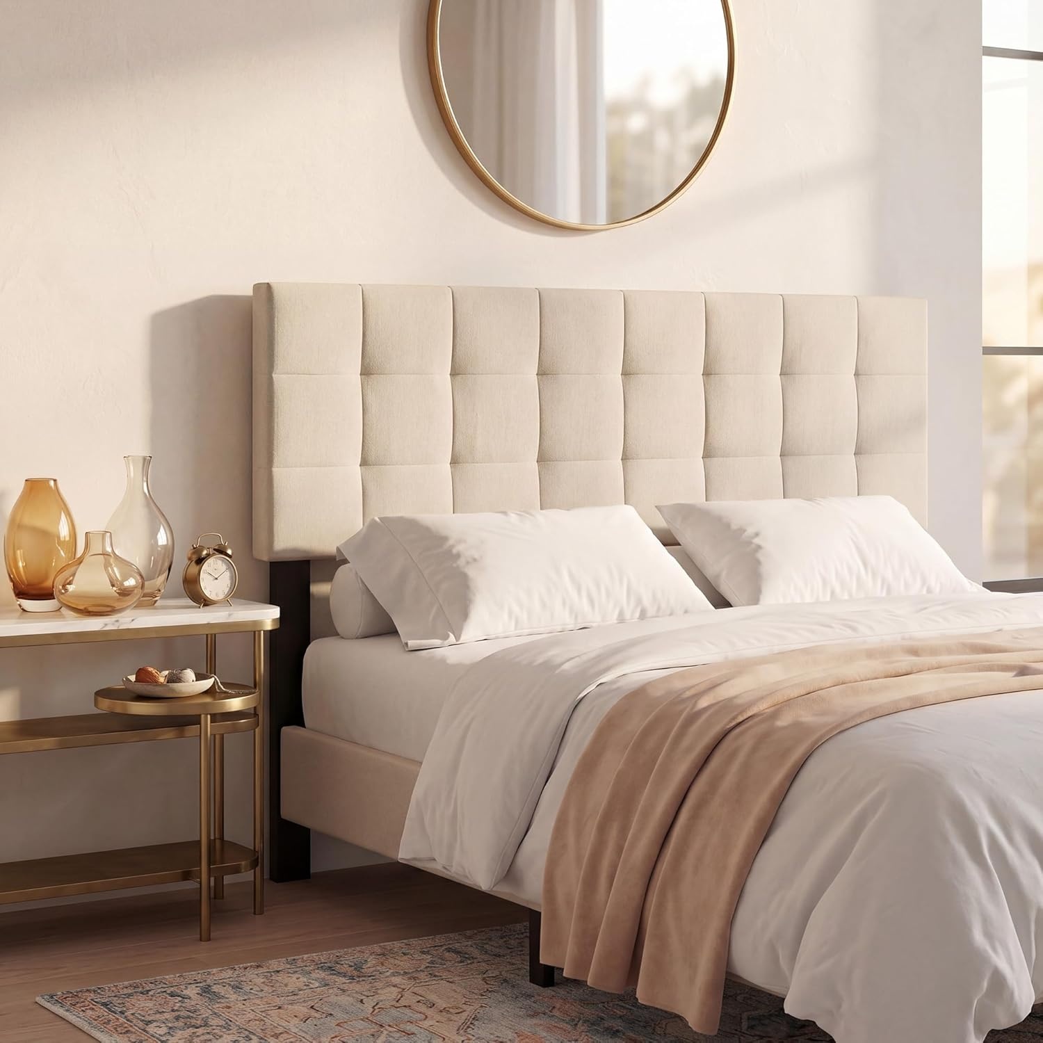 image:imageGiantex Headboard with Charging Station QueenFull Size Tufted Upholstered Head Board w2 AC Outlets USB amp TypeC Ports Rubber Wood Legs Width Adjustable Modern Bed Headboard Only GreyBeige