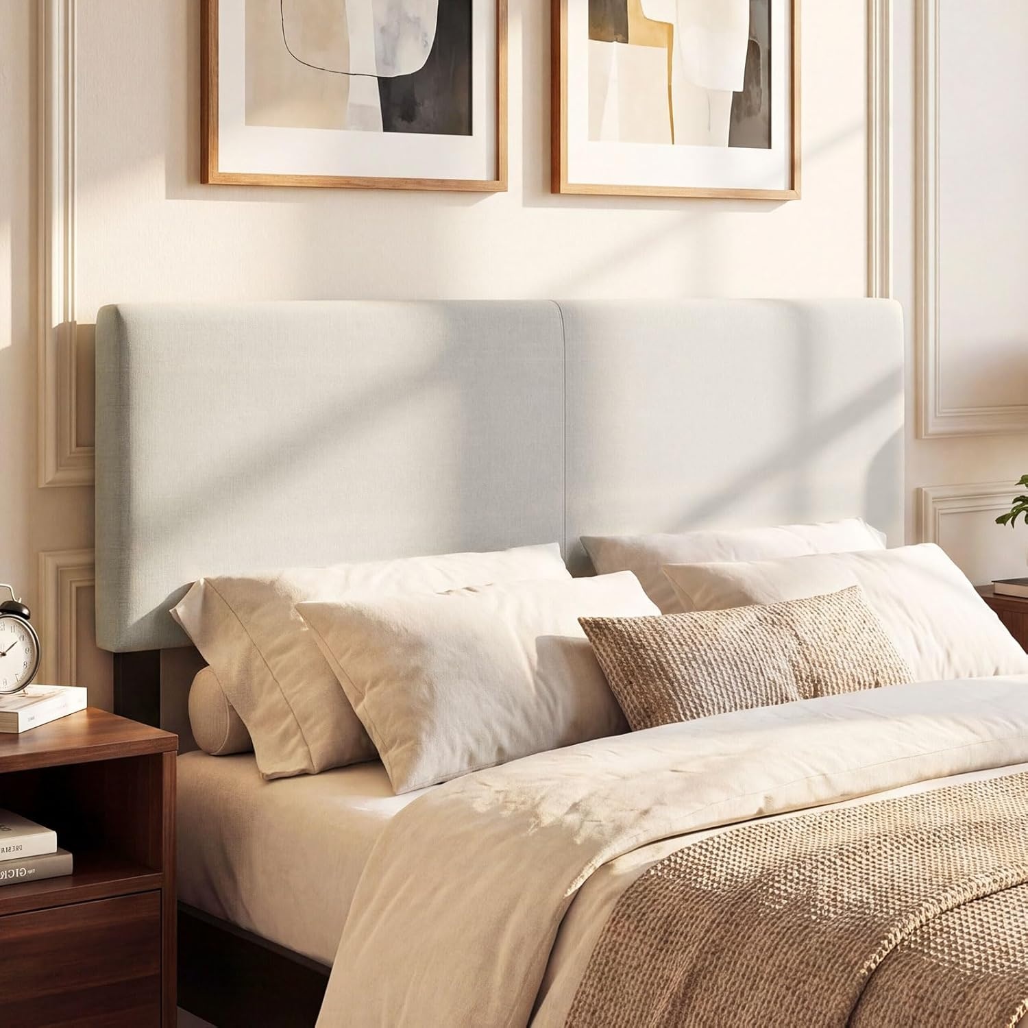 image:imageGiantex Headboard with Charging Station QueenFull Size Tufted Upholstered Head Board w2 AC Outlets USB amp TypeC Ports Rubber Wood Legs Width Adjustable Modern Bed Headboard Only GreyBeige