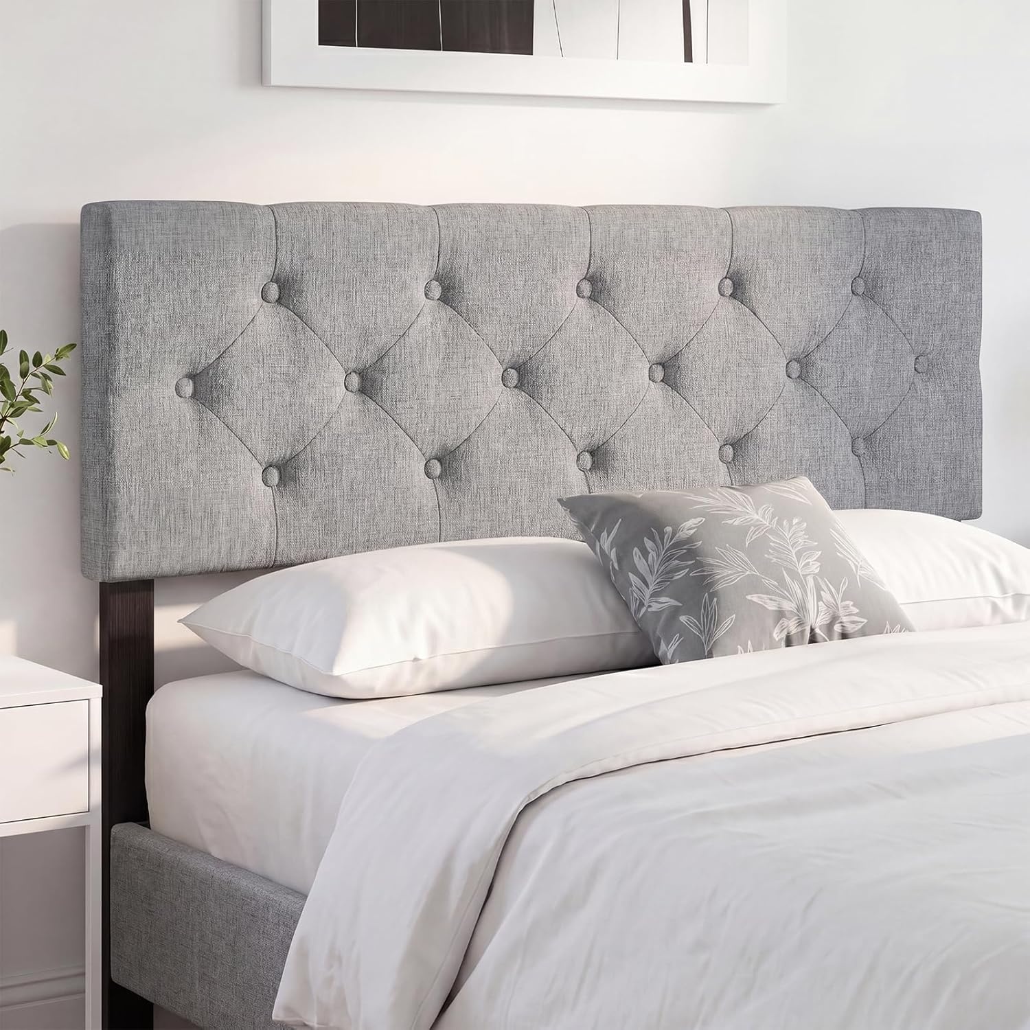 image:imageGiantex Headboard with Charging Station QueenFull Size Tufted Upholstered Head Board w2 AC Outlets USB amp TypeC Ports Rubber Wood Legs Width Adjustable Modern Bed Headboard Only GreyGray