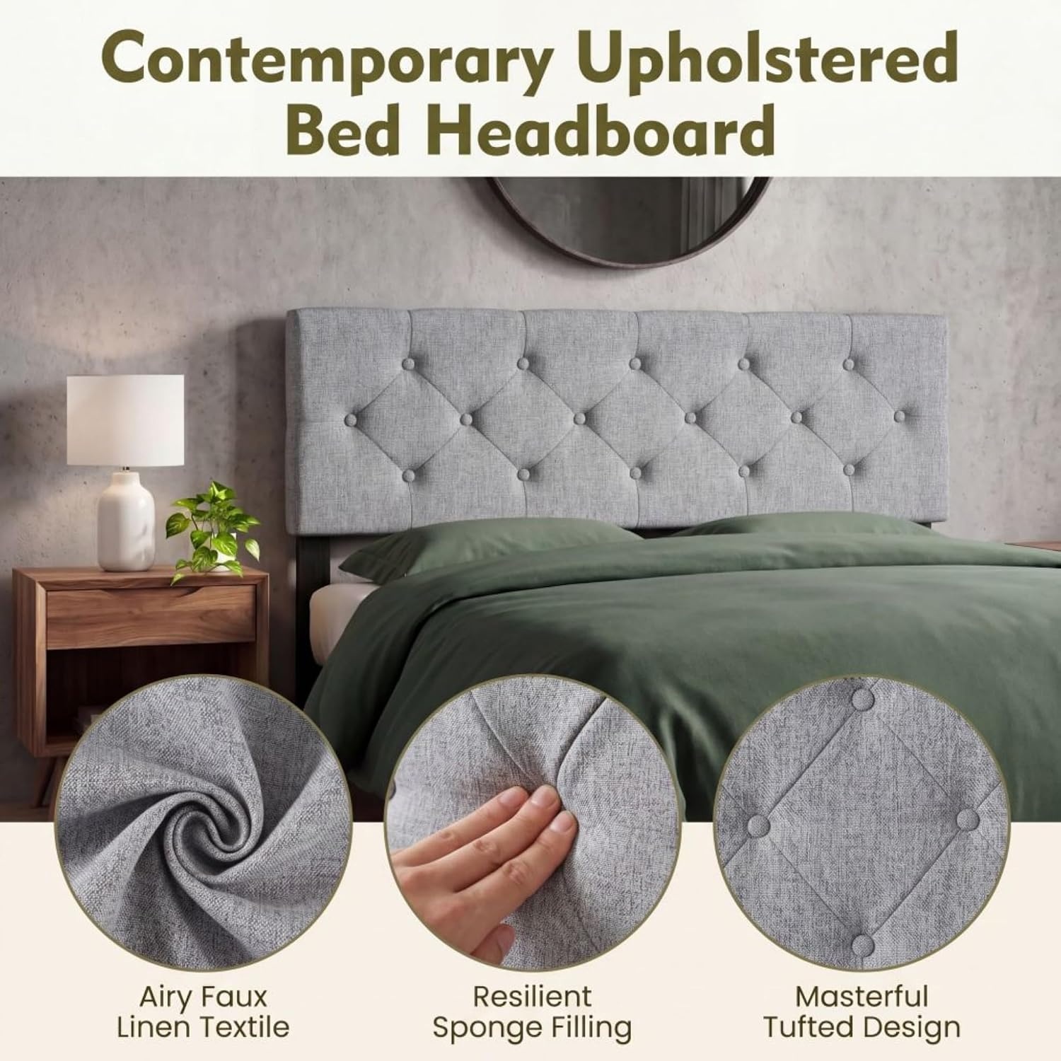 image:imageGiantex Headboard with Charging Station QueenFull Size Tufted Upholstered Head Board w2 AC Outlets USB amp TypeC Ports Rubber Wood Legs Width Adjustable Modern Bed Headboard Only GreyGray