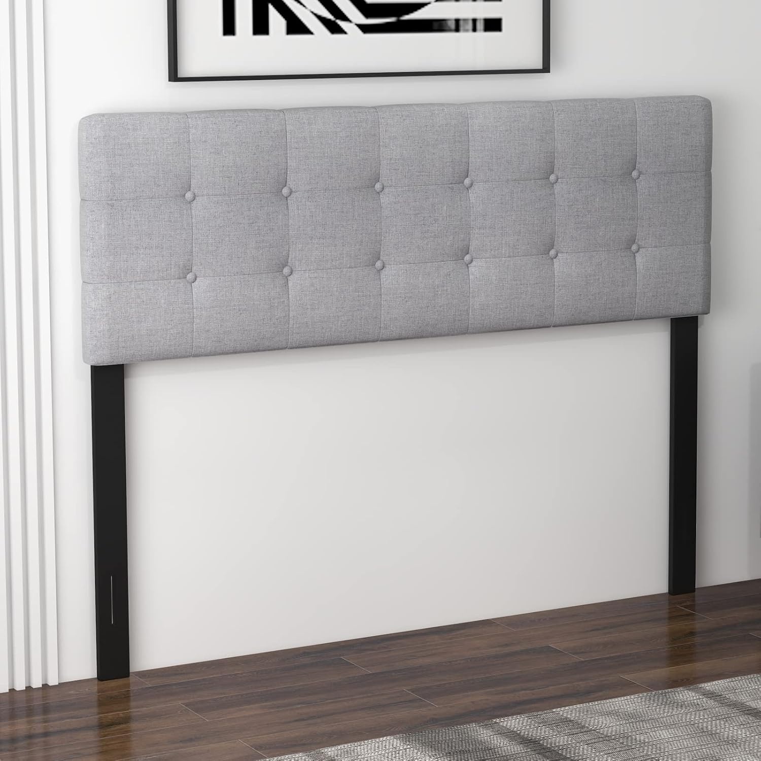 image:imageGiantex Headboard with Charging Station QueenFull Size Tufted Upholstered Head Board w2 AC Outlets USB amp TypeC Ports Rubber Wood Legs Width Adjustable Modern Bed Headboard Only GreyGray