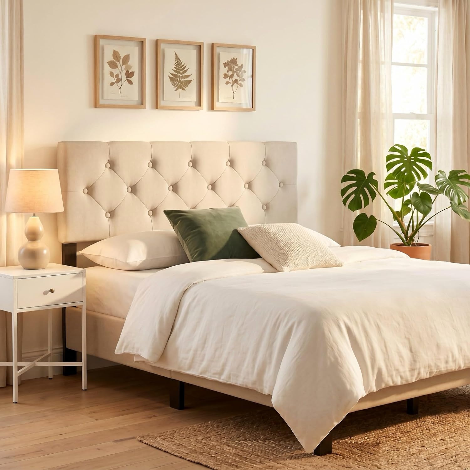 image:imageGiantex Headboard with Charging Station QueenFull Size Tufted Upholstered Head Board w2 AC Outlets USB amp TypeC Ports Rubber Wood Legs Width Adjustable Modern Bed Headboard Only GreyBeige