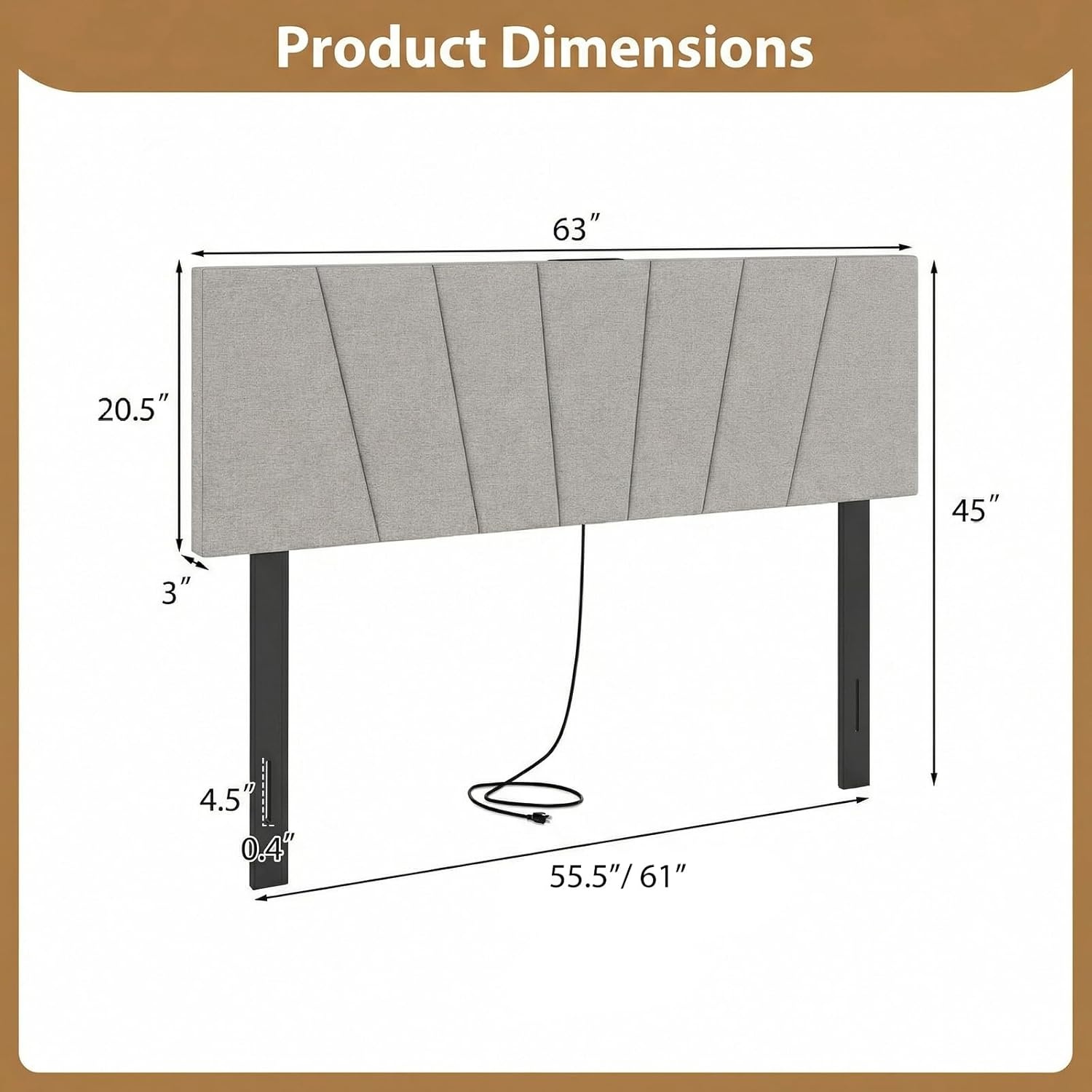 image:imageGiantex Headboard with Charging Station QueenFull Size Tufted Upholstered Head Board w2 AC Outlets USB amp TypeC Ports Rubber Wood Legs Width Adjustable Modern Bed Headboard Only GreyGray