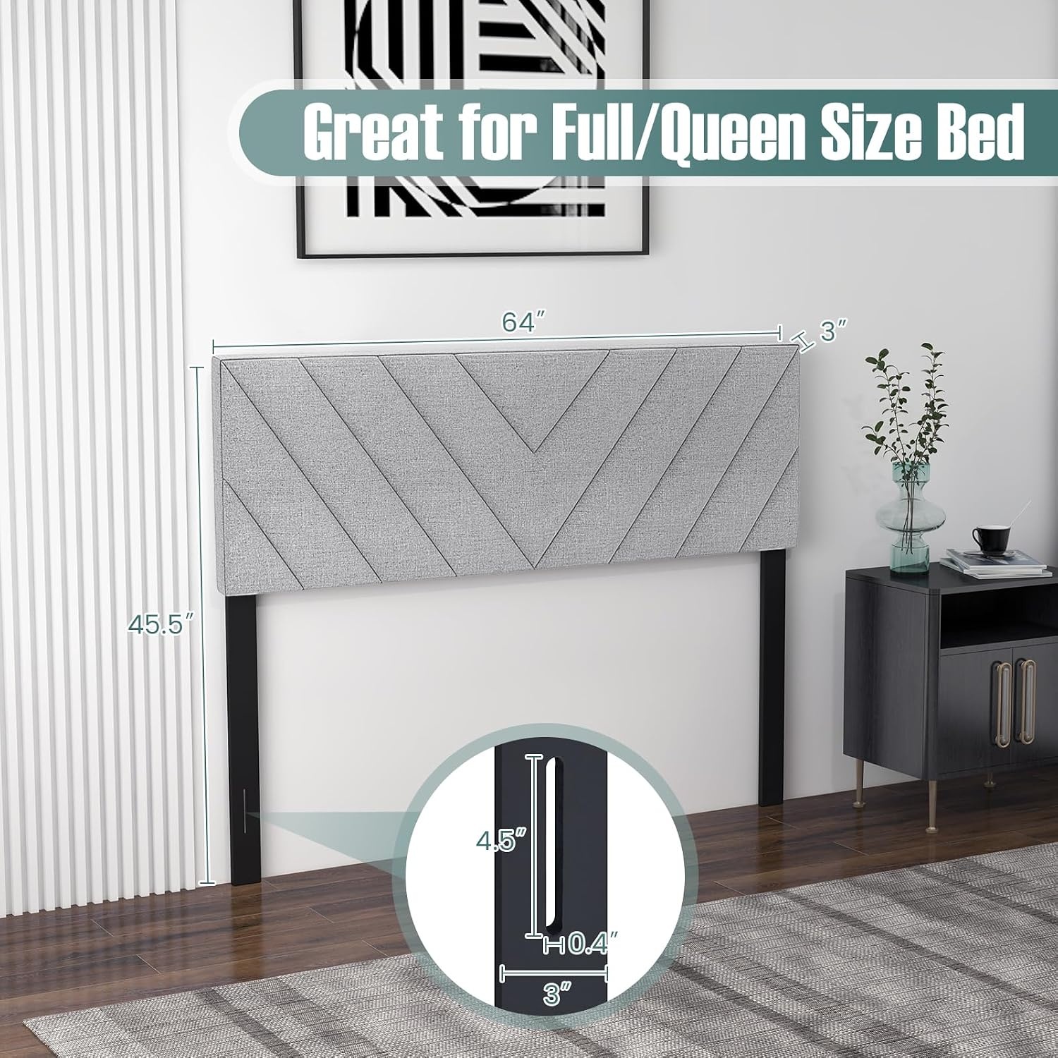 image:imageGiantex Headboard with Charging Station QueenFull Size Tufted Upholstered Head Board w2 AC Outlets USB amp TypeC Ports Rubber Wood Legs Width Adjustable Modern Bed Headboard Only GreyGray