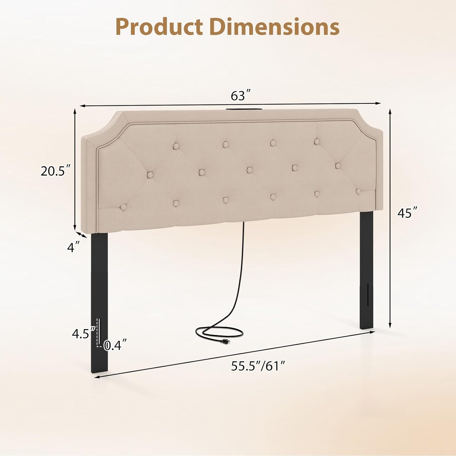 image:imageGiantex Headboard with Charging Station QueenFull Size Tufted Upholstered Head Board w2 AC Outlets USB amp TypeC Ports Rubber Wood Legs Width Adjustable Modern Bed Headboard Only GreyBeige