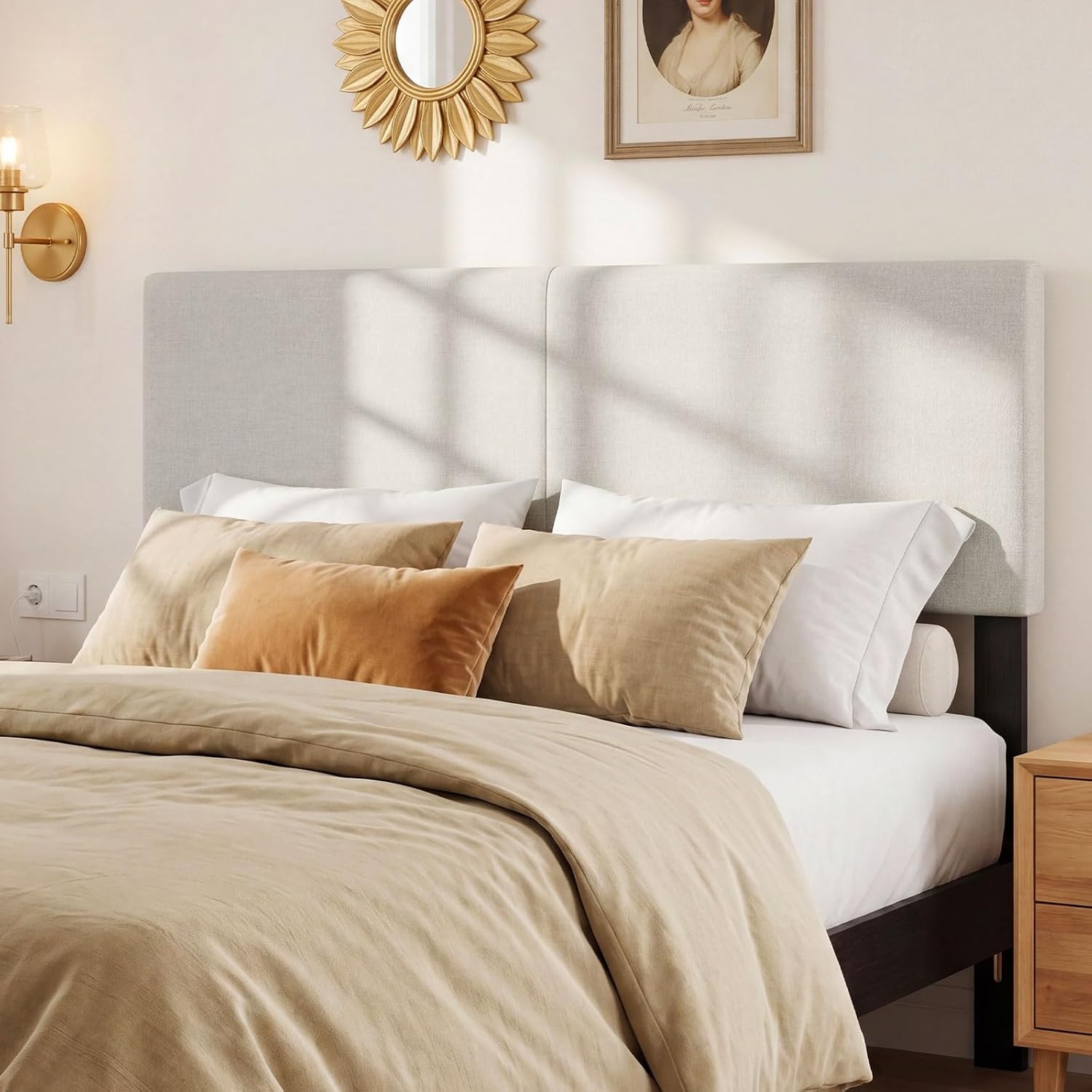 image:imageGiantex Headboard with Charging Station QueenFull Size Tufted Upholstered Head Board w2 AC Outlets USB amp TypeC Ports Rubber Wood Legs Width Adjustable Modern Bed Headboard Only GreyBeige