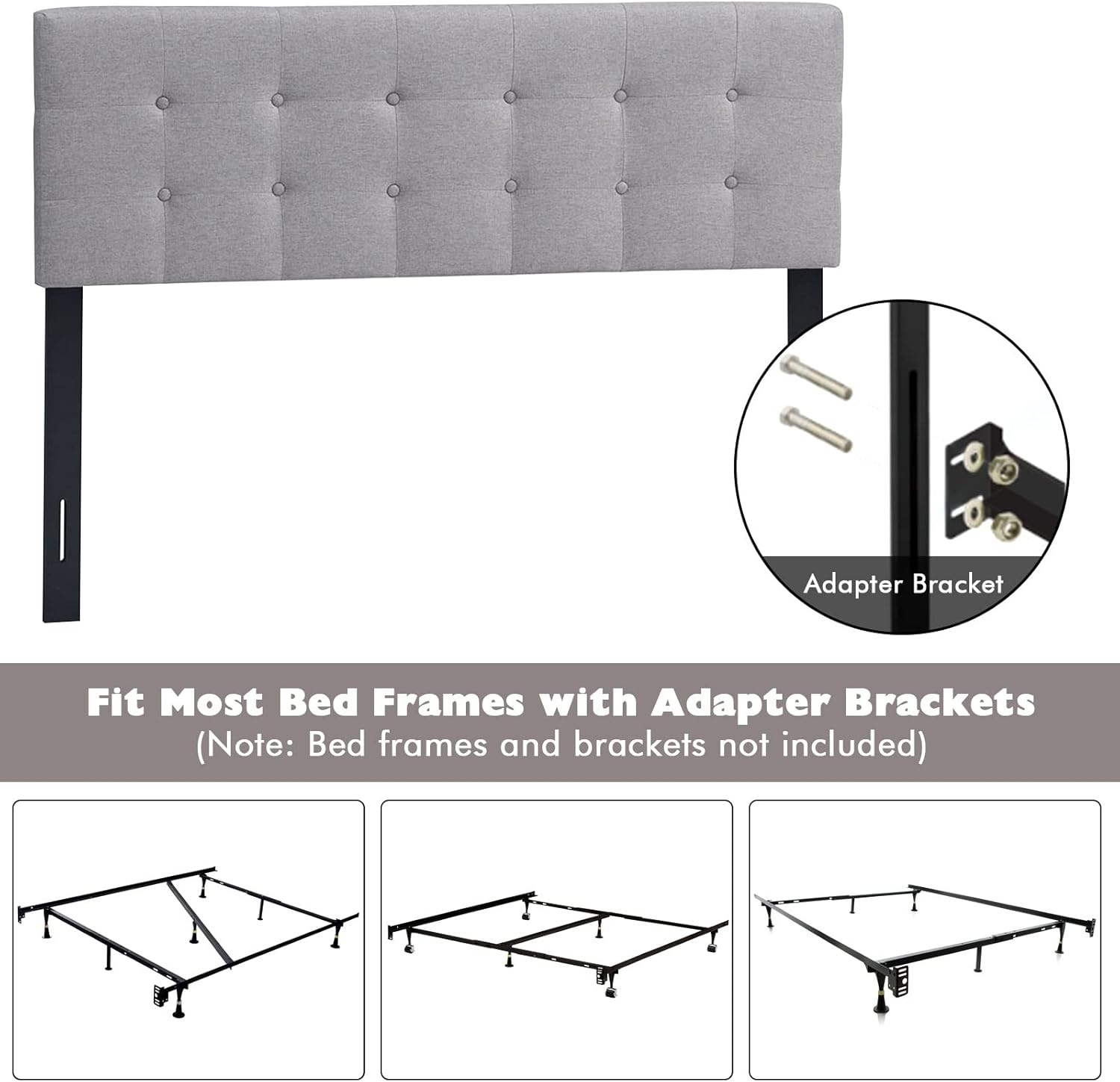 image:imageGiantex Headboard with Charging Station QueenFull Size Tufted Upholstered Head Board w2 AC Outlets USB amp TypeC Ports Rubber Wood Legs Width Adjustable Modern Bed Headboard Only GreyGray