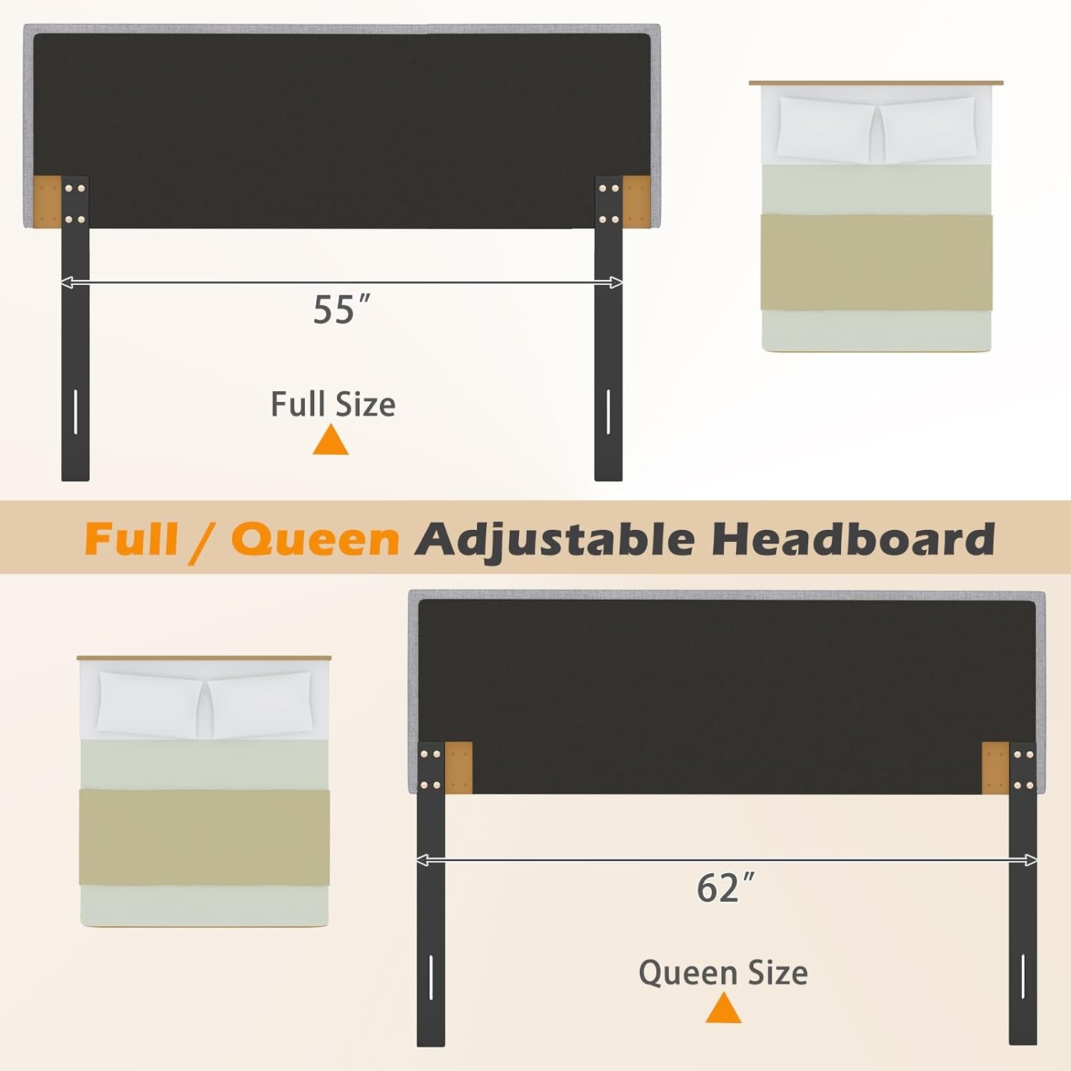 image:imageGiantex Headboard with Charging Station QueenFull Size Tufted Upholstered Head Board w2 AC Outlets USB amp TypeC Ports Rubber Wood Legs Width Adjustable Modern Bed Headboard Only GreyGray