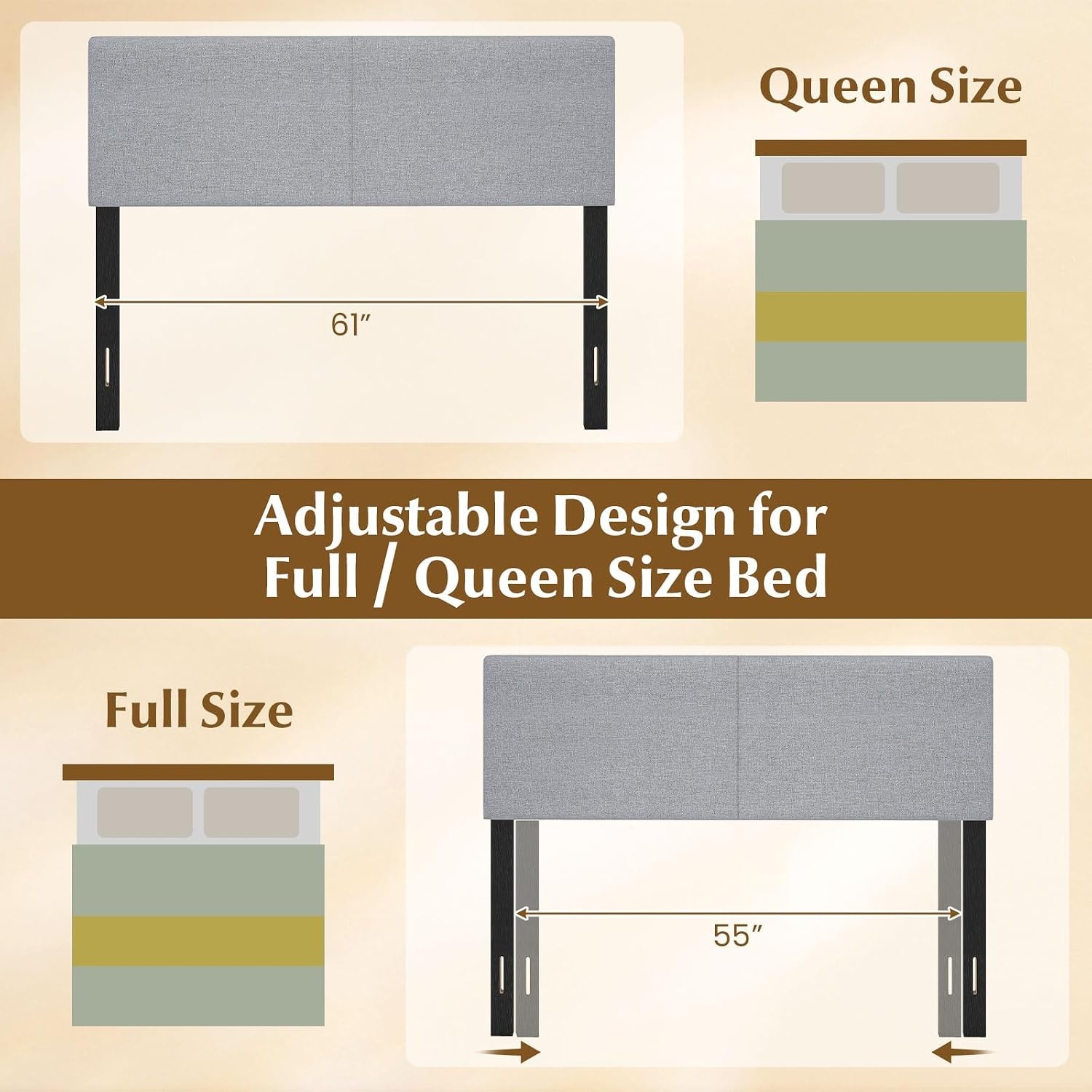 image:imageGiantex Headboard with Charging Station QueenFull Size Tufted Upholstered Head Board w2 AC Outlets USB amp TypeC Ports Rubber Wood Legs Width Adjustable Modern Bed Headboard Only GreyGray