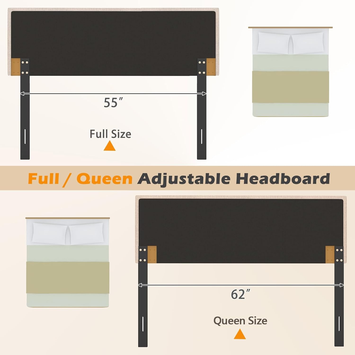 image:imageGiantex Headboard with Charging Station QueenFull Size Tufted Upholstered Head Board w2 AC Outlets USB amp TypeC Ports Rubber Wood Legs Width Adjustable Modern Bed Headboard Only GreyBeige