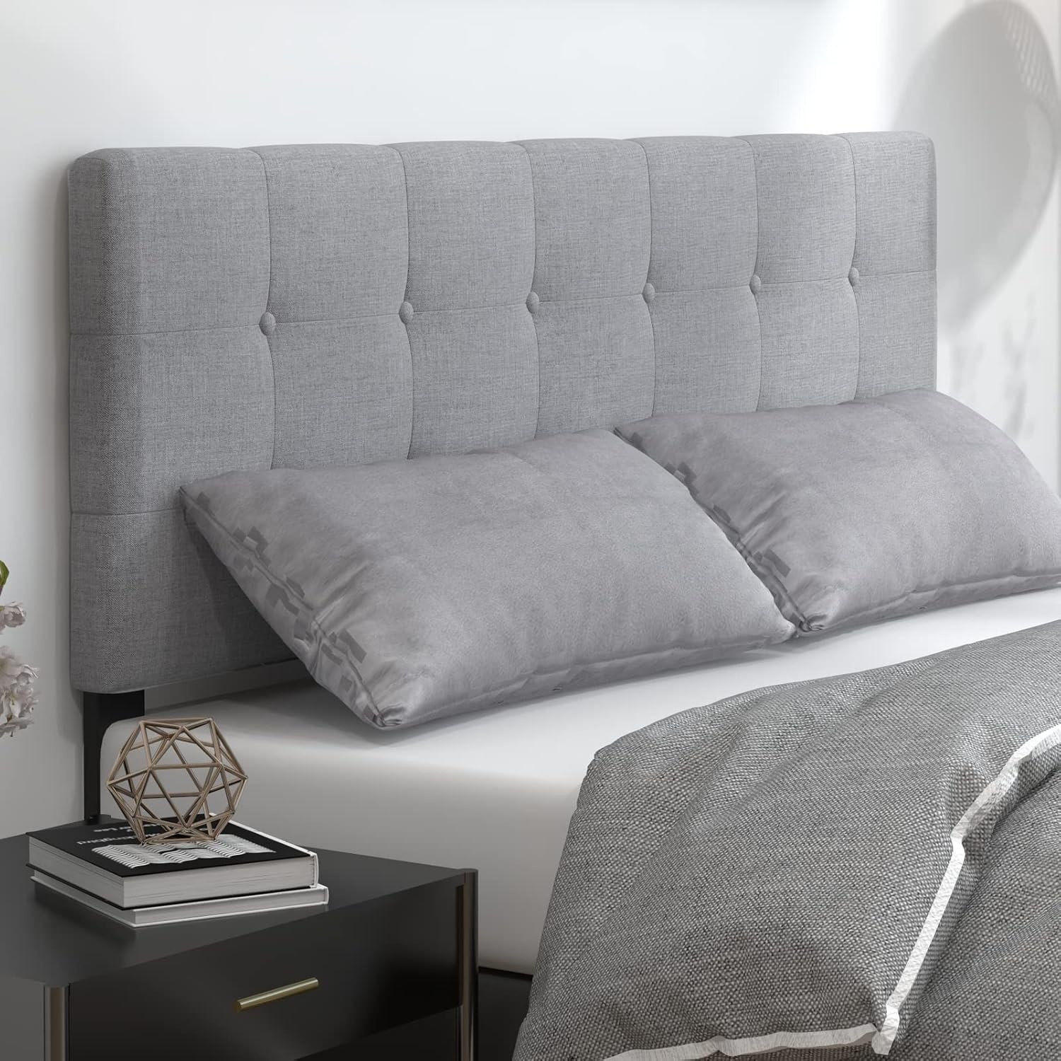 image:imageGiantex Headboard with Charging Station QueenFull Size Tufted Upholstered Head Board w2 AC Outlets USB amp TypeC Ports Rubber Wood Legs Width Adjustable Modern Bed Headboard Only GreyGray