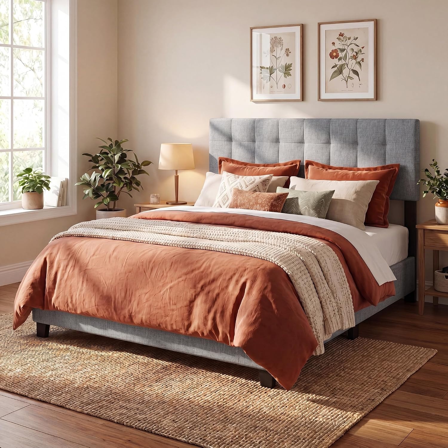 image:imageGiantex Headboard with Charging Station QueenFull Size Tufted Upholstered Head Board w2 AC Outlets USB amp TypeC Ports Rubber Wood Legs Width Adjustable Modern Bed Headboard Only GreyGray