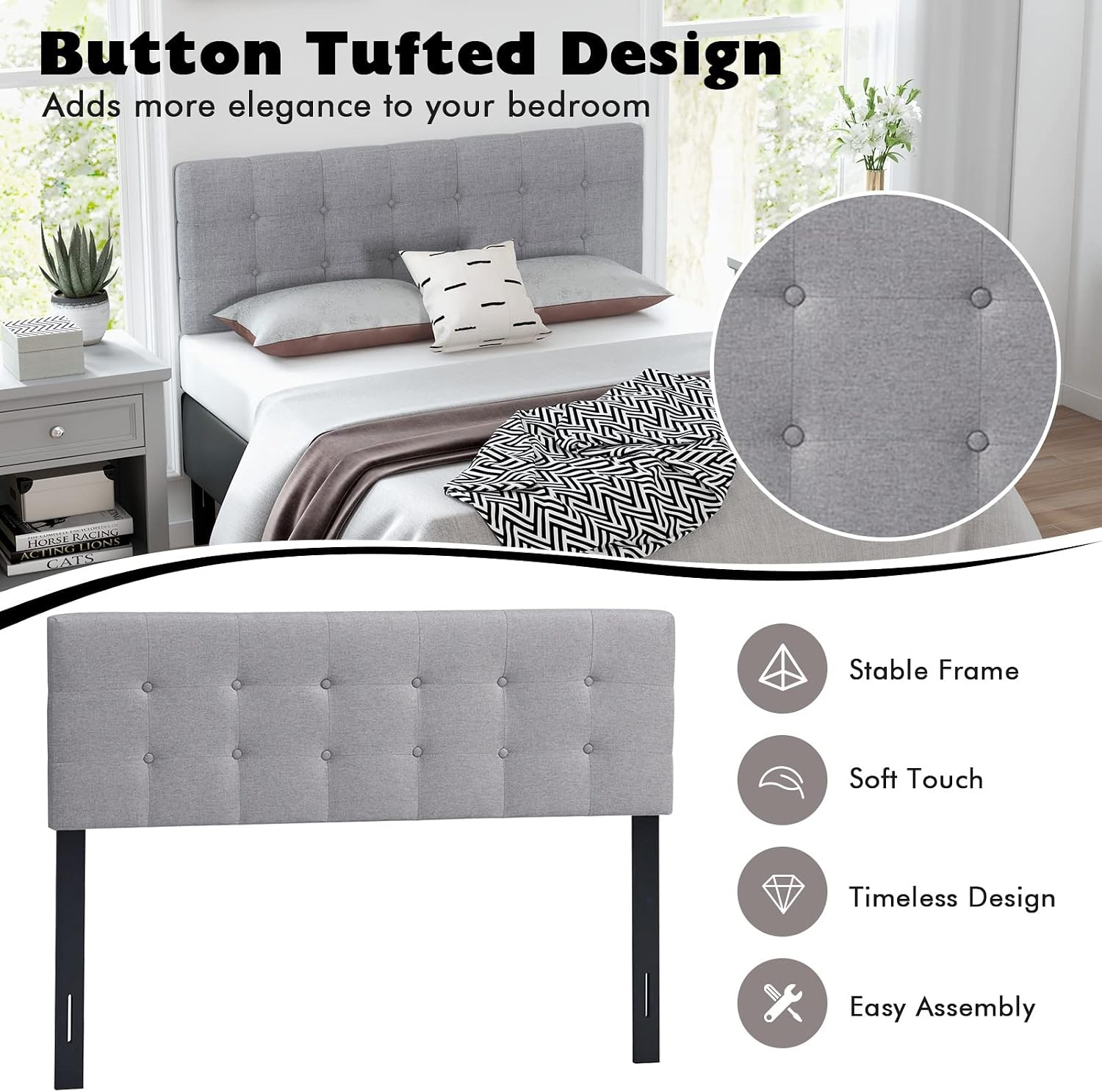 image:imageGiantex Headboard with Charging Station QueenFull Size Tufted Upholstered Head Board w2 AC Outlets USB amp TypeC Ports Rubber Wood Legs Width Adjustable Modern Bed Headboard Only GreyGray