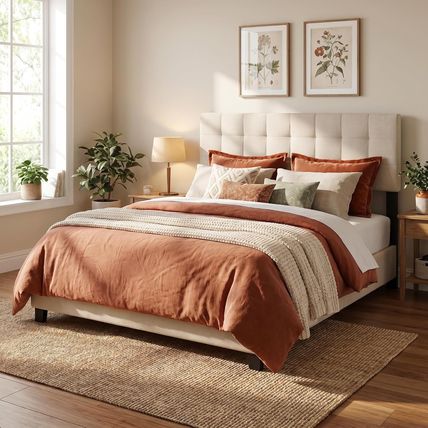 image:imageGiantex Headboard with Charging Station QueenFull Size Tufted Upholstered Head Board w2 AC Outlets USB amp TypeC Ports Rubber Wood Legs Width Adjustable Modern Bed Headboard Only GreyBeige