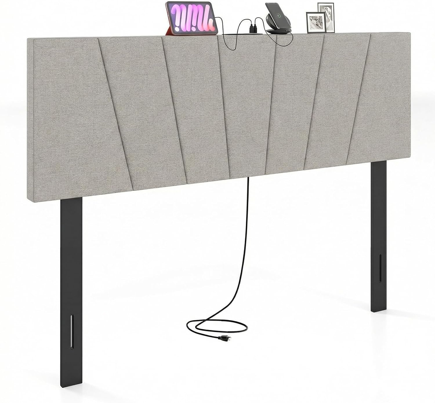 image:imageGiantex Headboard with Charging Station QueenFull Size Tufted Upholstered Head Board w2 AC Outlets USB amp TypeC Ports Rubber Wood Legs Width Adjustable Modern Bed Headboard Only GreyGray
