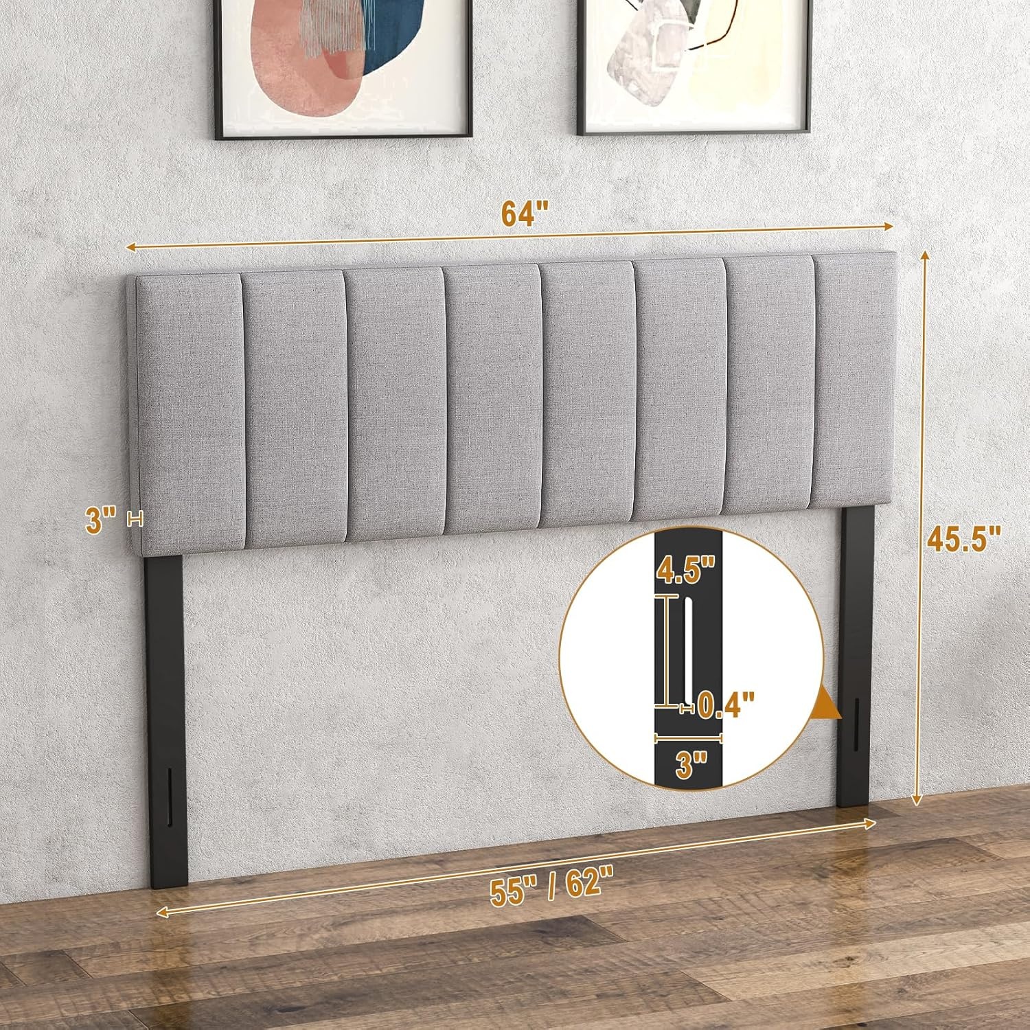 image:imageGiantex Headboard with Charging Station QueenFull Size Tufted Upholstered Head Board w2 AC Outlets USB amp TypeC Ports Rubber Wood Legs Width Adjustable Modern Bed Headboard Only GreyGray