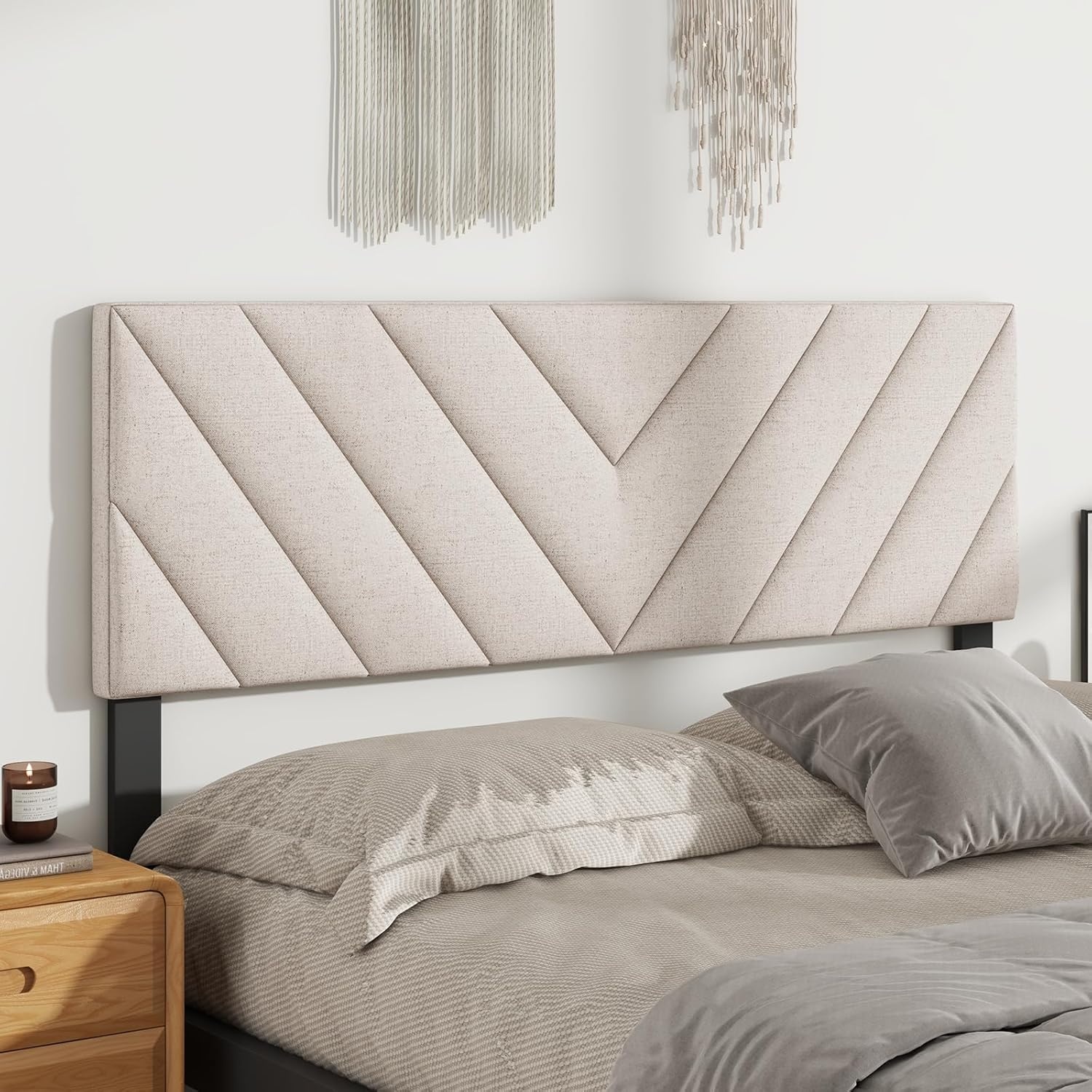 image:imageGiantex Headboard with Charging Station QueenFull Size Tufted Upholstered Head Board w2 AC Outlets USB amp TypeC Ports Rubber Wood Legs Width Adjustable Modern Bed Headboard Only GreyBeige