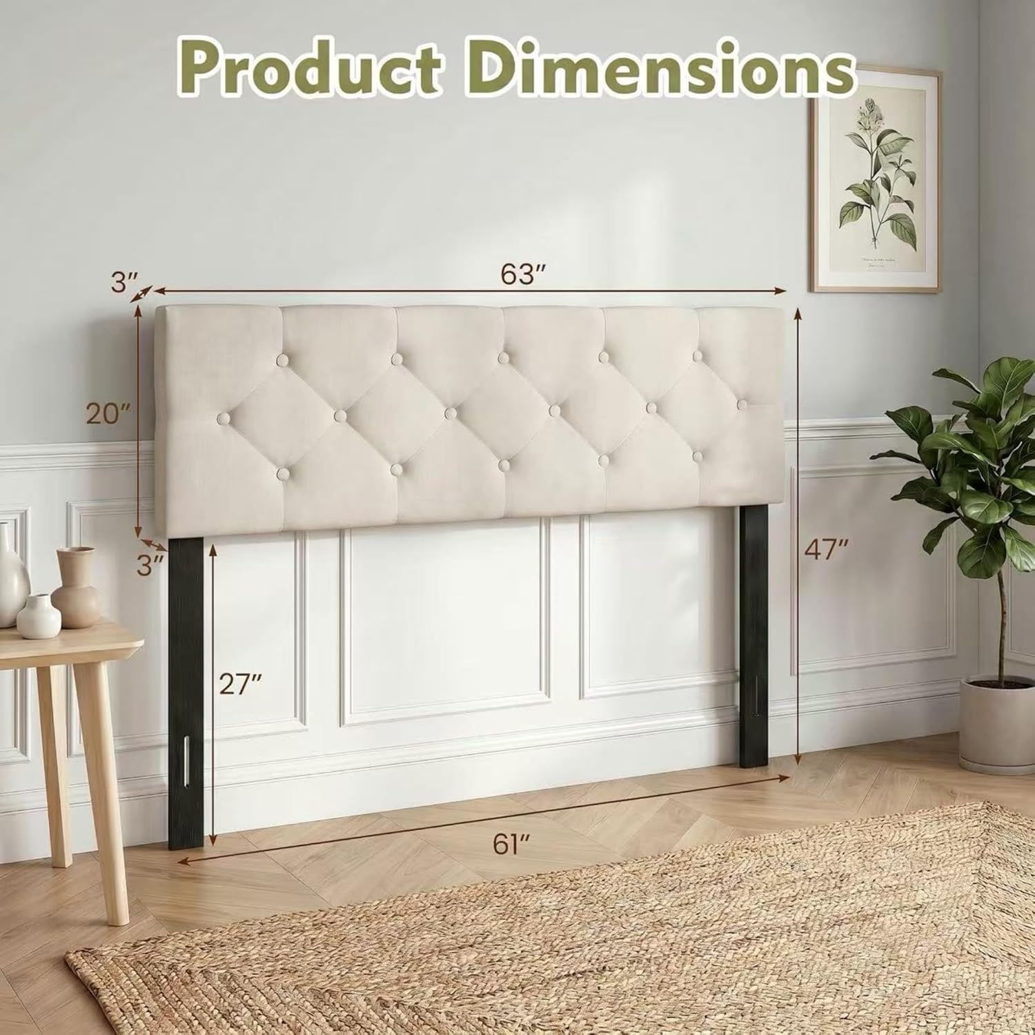 image:imageGiantex Headboard with Charging Station QueenFull Size Tufted Upholstered Head Board w2 AC Outlets USB amp TypeC Ports Rubber Wood Legs Width Adjustable Modern Bed Headboard Only GreyBeige