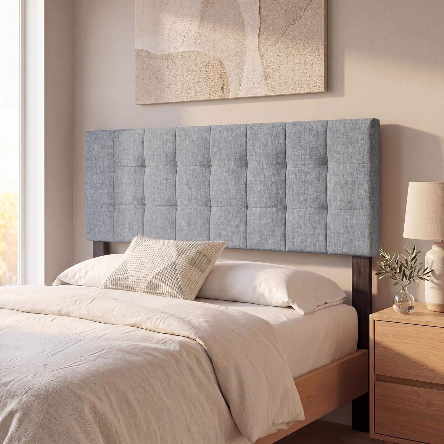 image:imageGiantex Headboard with Charging Station QueenFull Size Tufted Upholstered Head Board w2 AC Outlets USB amp TypeC Ports Rubber Wood Legs Width Adjustable Modern Bed Headboard Only GreyGray
