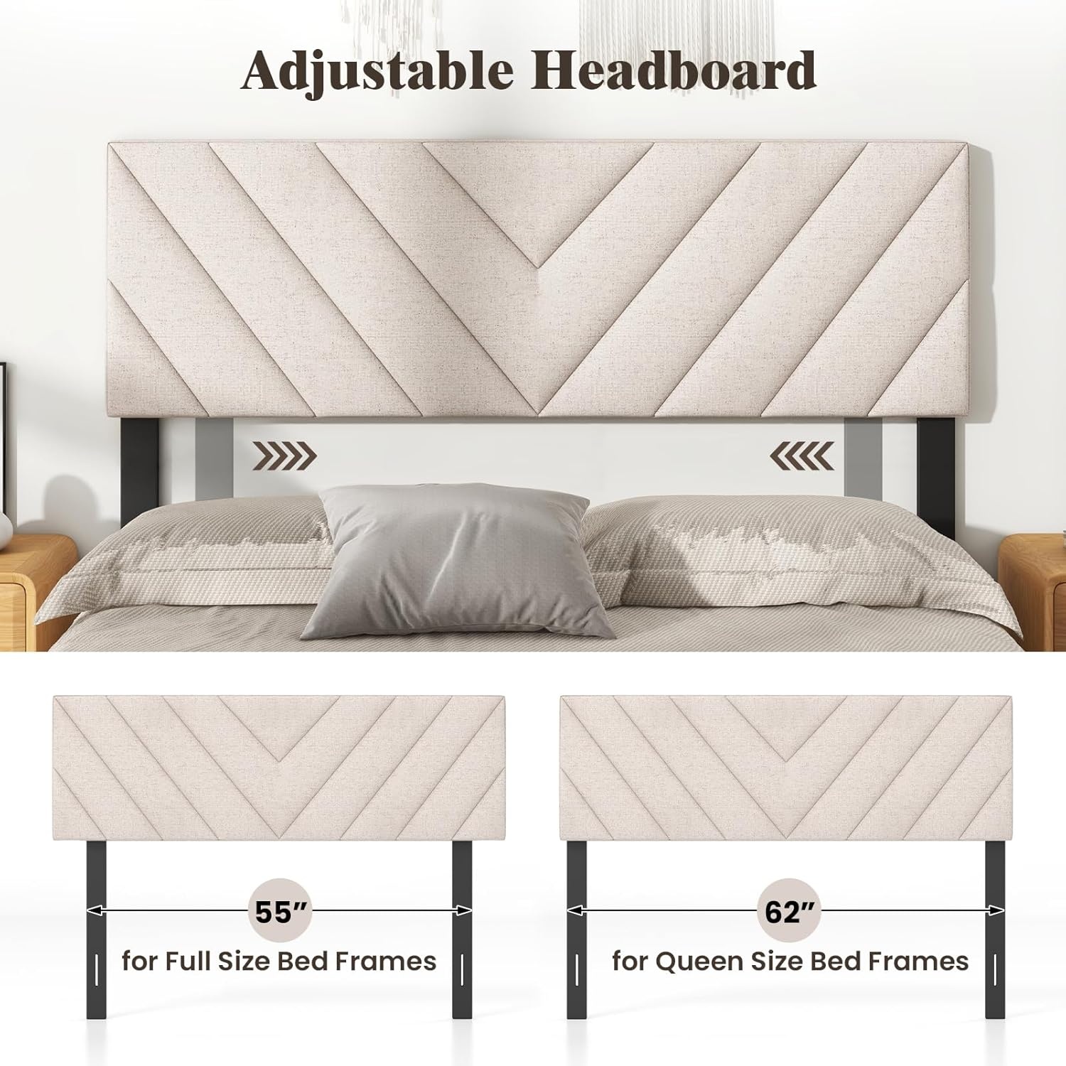 image:imageGiantex Headboard with Charging Station QueenFull Size Tufted Upholstered Head Board w2 AC Outlets USB amp TypeC Ports Rubber Wood Legs Width Adjustable Modern Bed Headboard Only GreyBeige