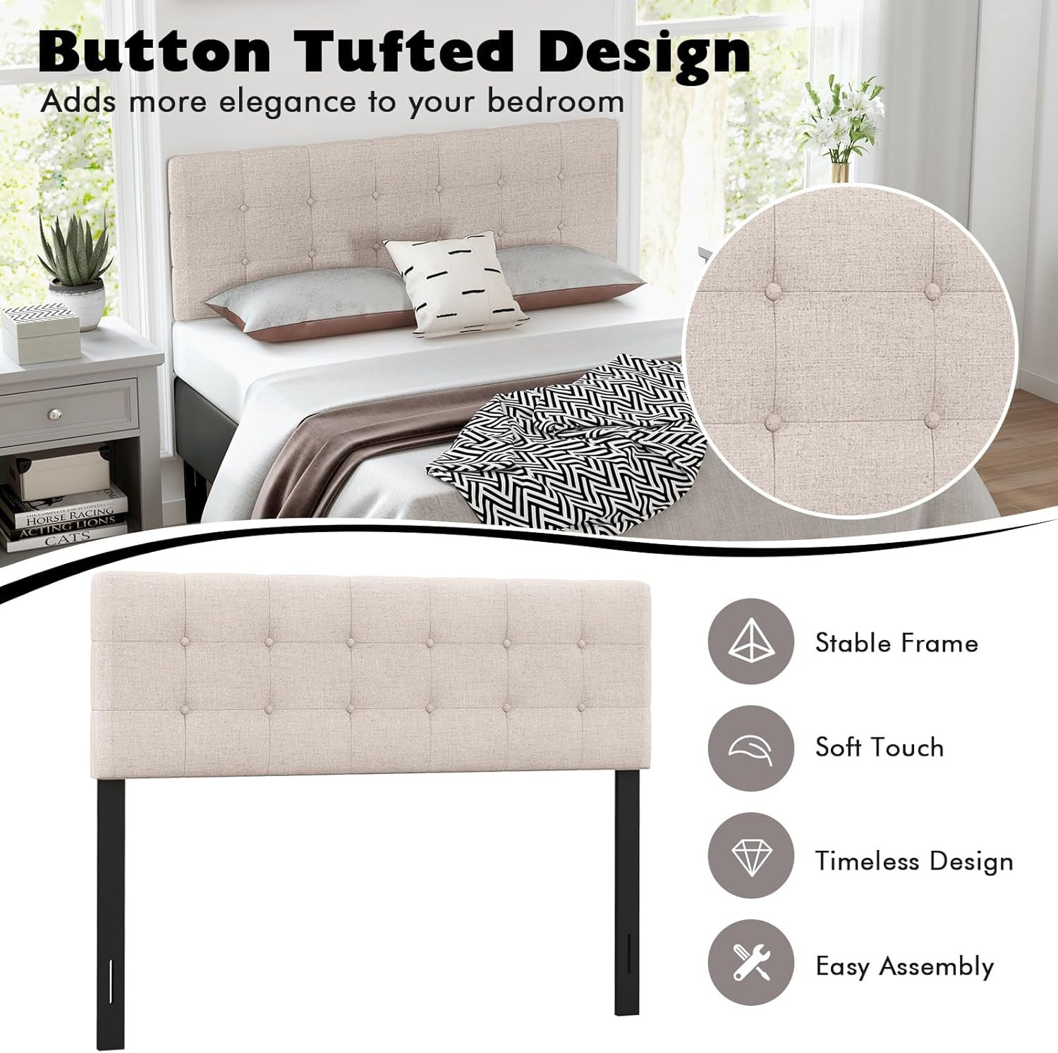 image:imageGiantex Headboard with Charging Station QueenFull Size Tufted Upholstered Head Board w2 AC Outlets USB amp TypeC Ports Rubber Wood Legs Width Adjustable Modern Bed Headboard Only GreyBeige