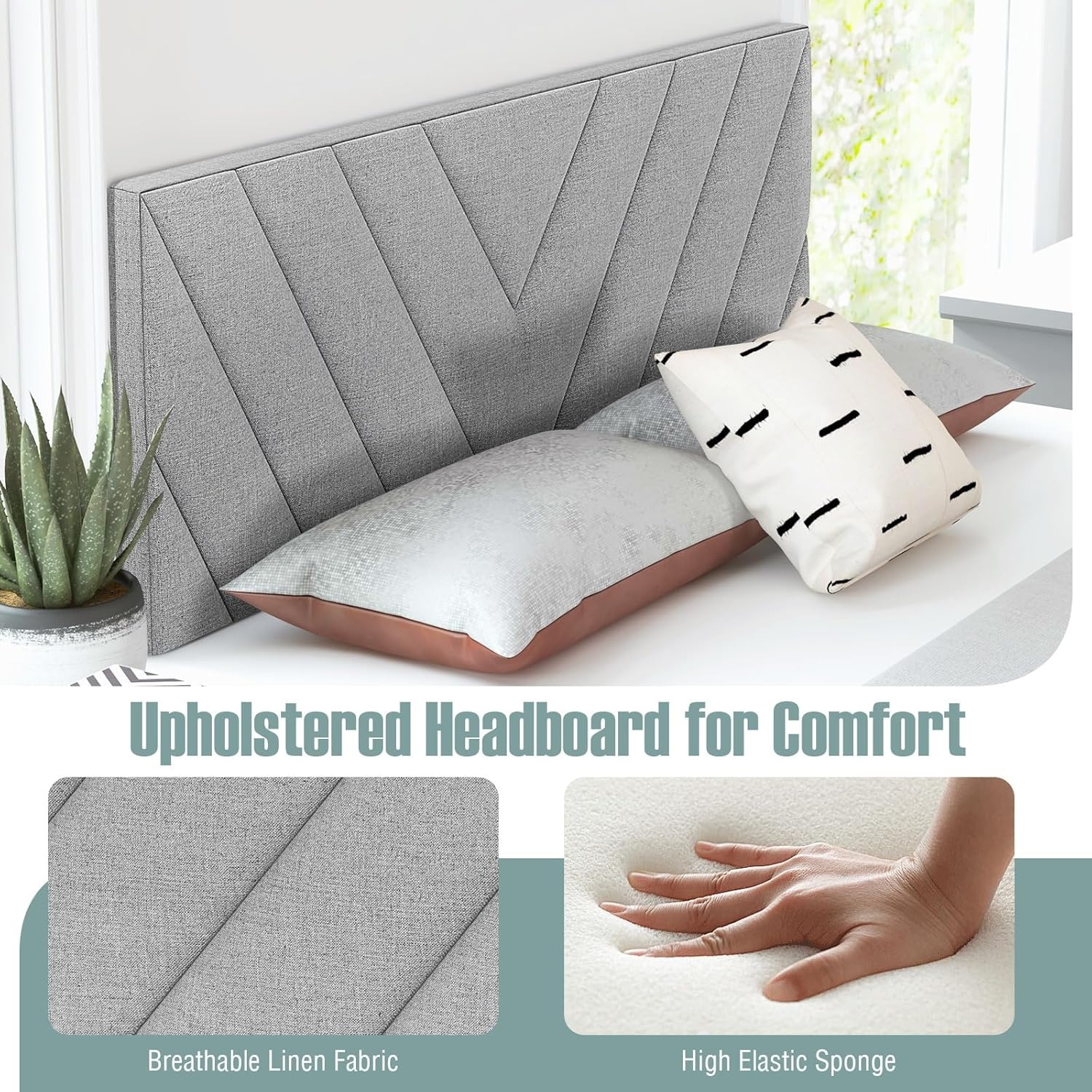 image:imageGiantex Headboard with Charging Station QueenFull Size Tufted Upholstered Head Board w2 AC Outlets USB amp TypeC Ports Rubber Wood Legs Width Adjustable Modern Bed Headboard Only GreyGray