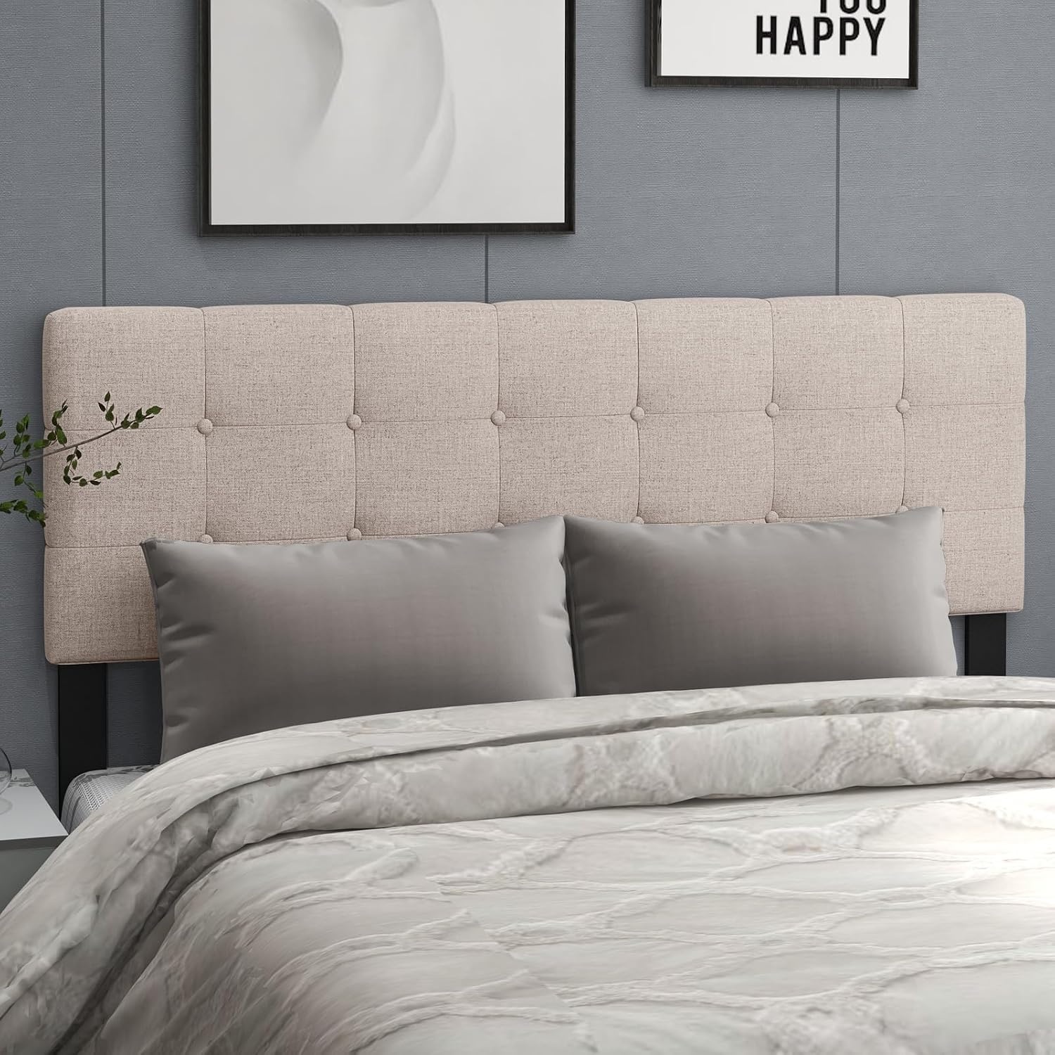 image:imageGiantex Headboard with Charging Station QueenFull Size Tufted Upholstered Head Board w2 AC Outlets USB amp TypeC Ports Rubber Wood Legs Width Adjustable Modern Bed Headboard Only GreyBeige