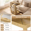 image:imageGiantex CShaped End Table with Wheels Wooden Rolling Side Table wAdjustable Desktop Edge Stopper Side Pocket amp 3 Storage Shelves Sofa Couch Bedside TV Tray for Living Room Bedroom Brown1Natural