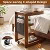 image:imageGiantex CShaped End Table with Wheels Wooden Rolling Side Table wAdjustable Desktop Edge Stopper Side Pocket amp 3 Storage Shelves Sofa Couch Bedside TV Tray for Living Room Bedroom Brown1Brown