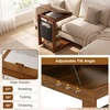 image:imageGiantex CShaped End Table with Wheels Wooden Rolling Side Table wAdjustable Desktop Edge Stopper Side Pocket amp 3 Storage Shelves Sofa Couch Bedside TV Tray for Living Room Bedroom Brown1Brown