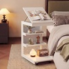image:imageGiantex CShaped End Table with Wheels Wooden Rolling Side Table wAdjustable Desktop Edge Stopper Side Pocket amp 3 Storage Shelves Sofa Couch Bedside TV Tray for Living Room Bedroom Brown1White