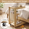 image:imageGiantex CShaped End Table with Wheels Wooden Rolling Side Table wAdjustable Desktop Edge Stopper Side Pocket amp 3 Storage Shelves Sofa Couch Bedside TV Tray for Living Room Bedroom Brown1Natural