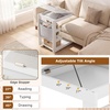 image:imageGiantex CShaped End Table with Wheels Wooden Rolling Side Table wAdjustable Desktop Edge Stopper Side Pocket amp 3 Storage Shelves Sofa Couch Bedside TV Tray for Living Room Bedroom Brown1White