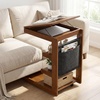 image:imageGiantex CShaped End Table with Wheels Wooden Rolling Side Table wAdjustable Desktop Edge Stopper Side Pocket amp 3 Storage Shelves Sofa Couch Bedside TV Tray for Living Room Bedroom Brown1Brown