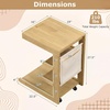 image:imageGiantex CShaped End Table with Wheels Wooden Rolling Side Table wAdjustable Desktop Edge Stopper Side Pocket amp 3 Storage Shelves Sofa Couch Bedside TV Tray for Living Room Bedroom Brown1Natural
