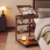 image:imageGiantex CShaped End Table with Wheels Wooden Rolling Side Table wAdjustable Desktop Edge Stopper Side Pocket amp 3 Storage Shelves Sofa Couch Bedside TV Tray for Living Room Bedroom Brown1Brown
